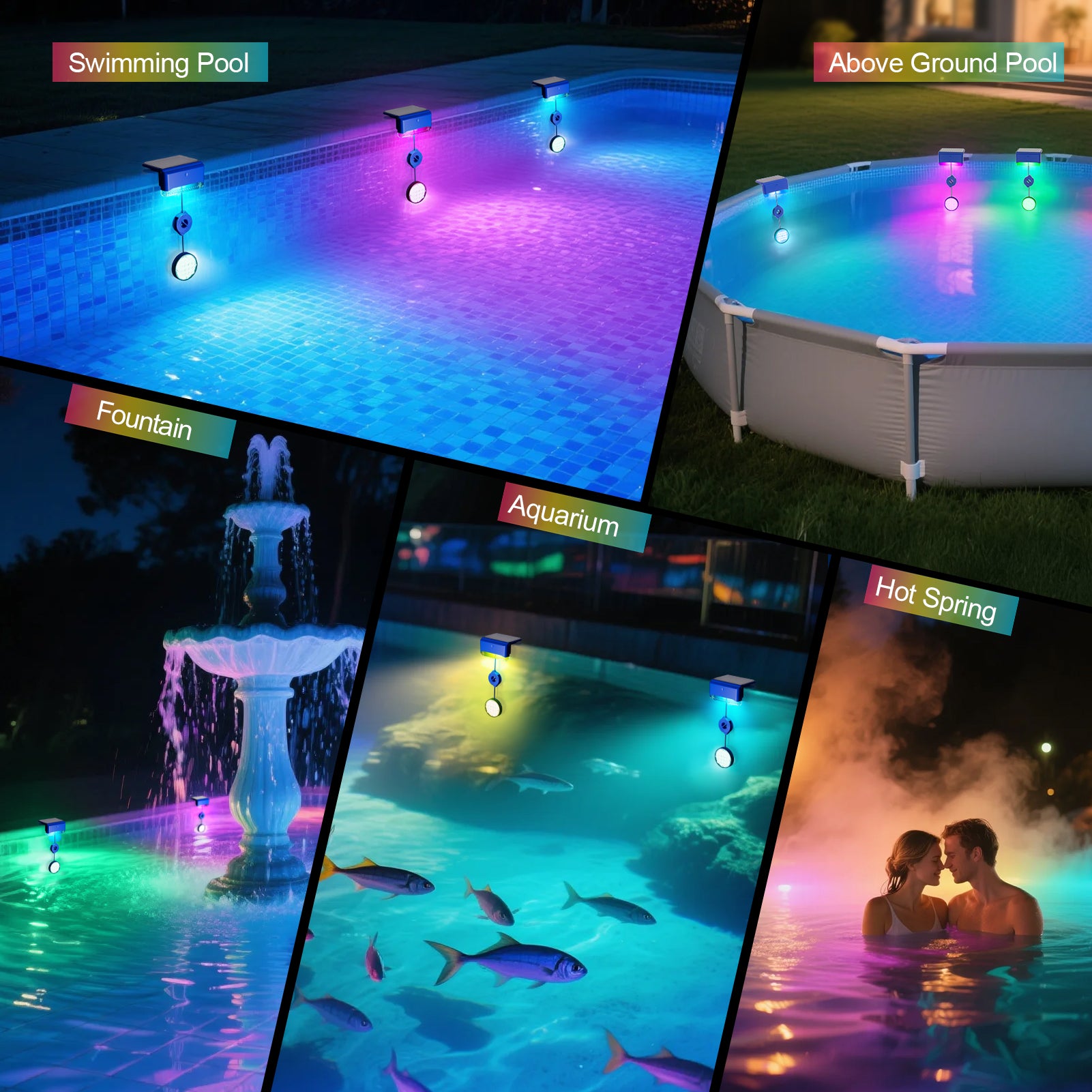 2PCS Solar Pool Lights, RGB Color Changing Pool Light with Remote, IP68 Waterproof Swimming Pool Lights, 16 Colors Underwater Patio Decor for Pools