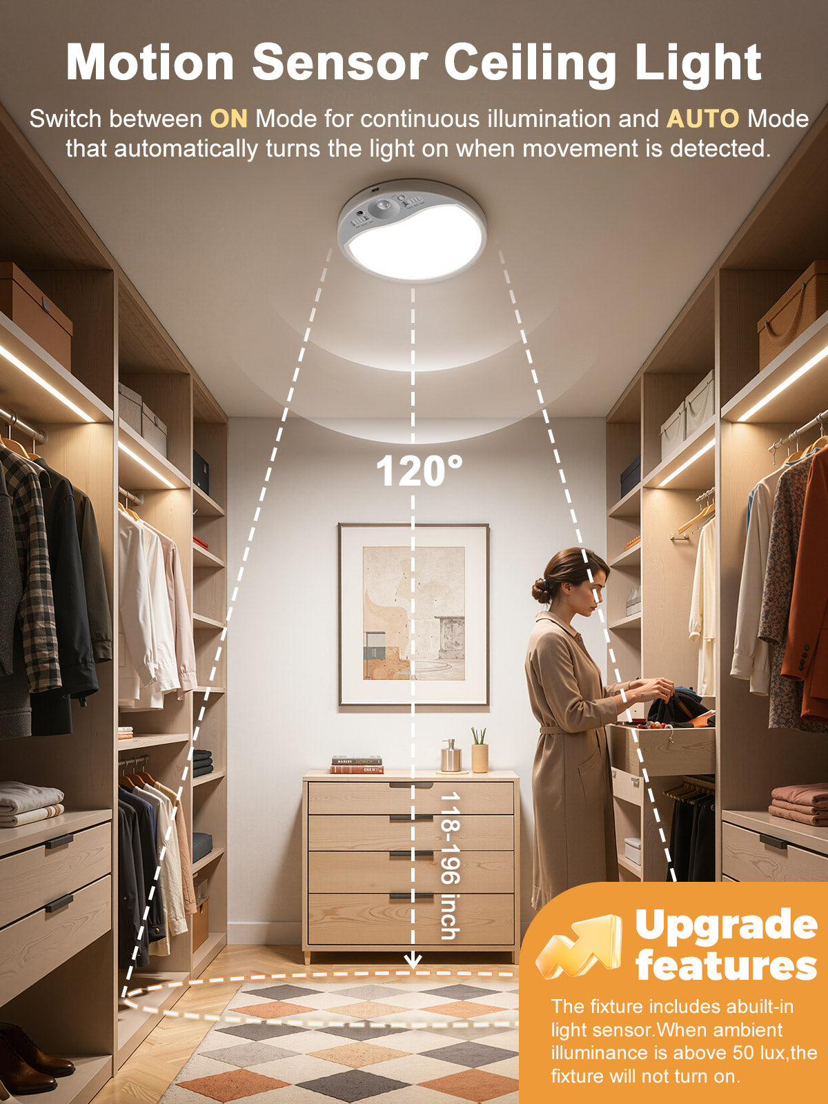 Yannovus 8000mAh Motion Sensor Ceiling Light Indoor with Remote, 3-Color Magnetic Battery Operated Lights, 7'' Super Slim Ceiling Light Adjustable Motion Timer 30s/60s/120s for Closet Shower (2Pack)