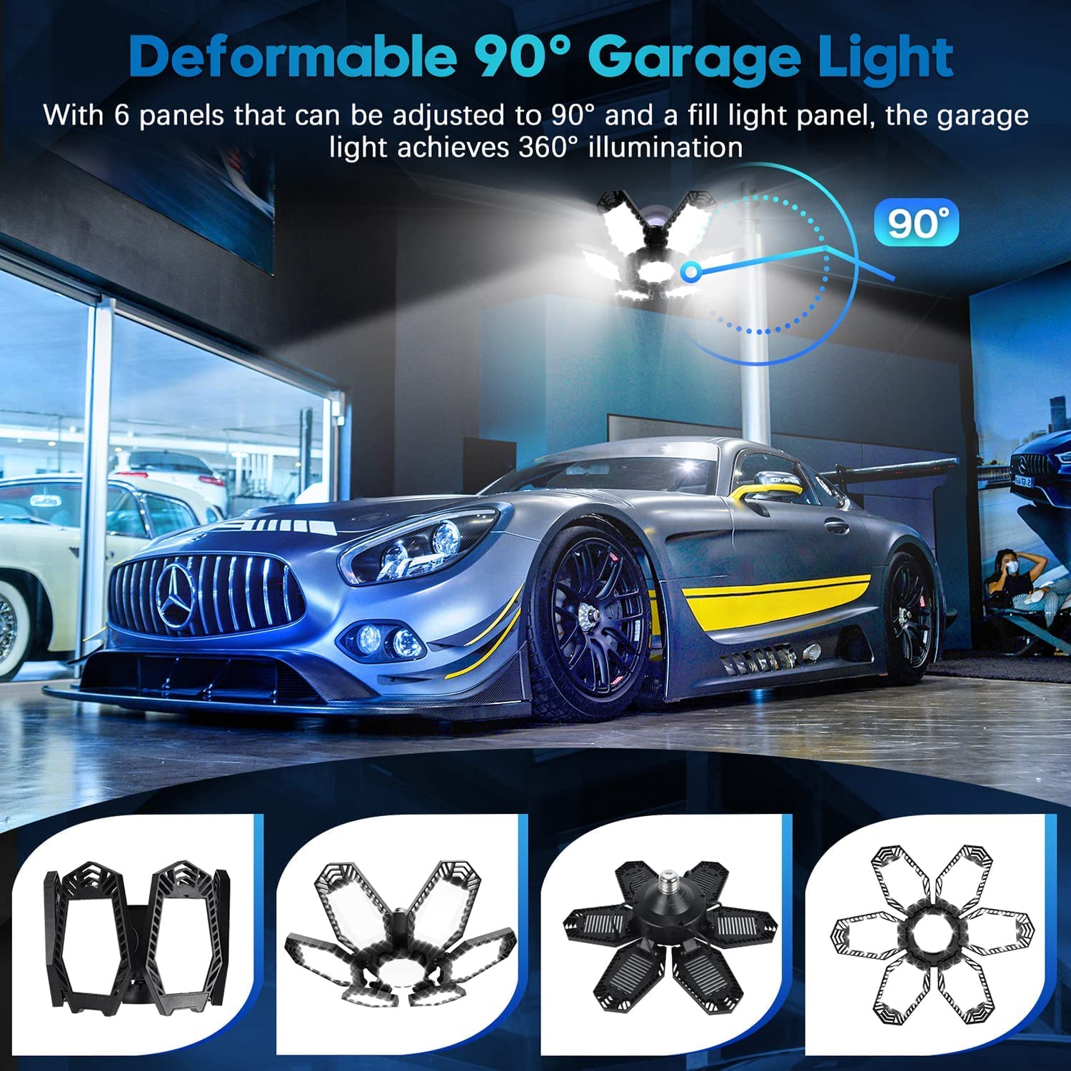 150W 15000LM 6500K 6+1 Adjustable Panels LED Garage Lights (2 Pack)