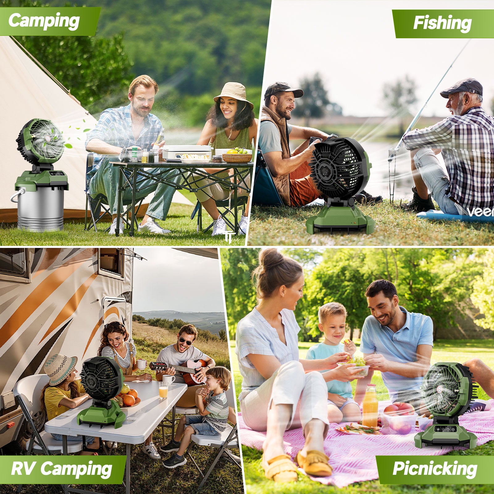 Veubew Portable Misting Fan - 10-inch Outdoor Fans for Patios/Camping, 30000mAh USB Rechargeable Battery Powered Floor Cooling Fan with 4 Strong Winds, 4 Spray Mister