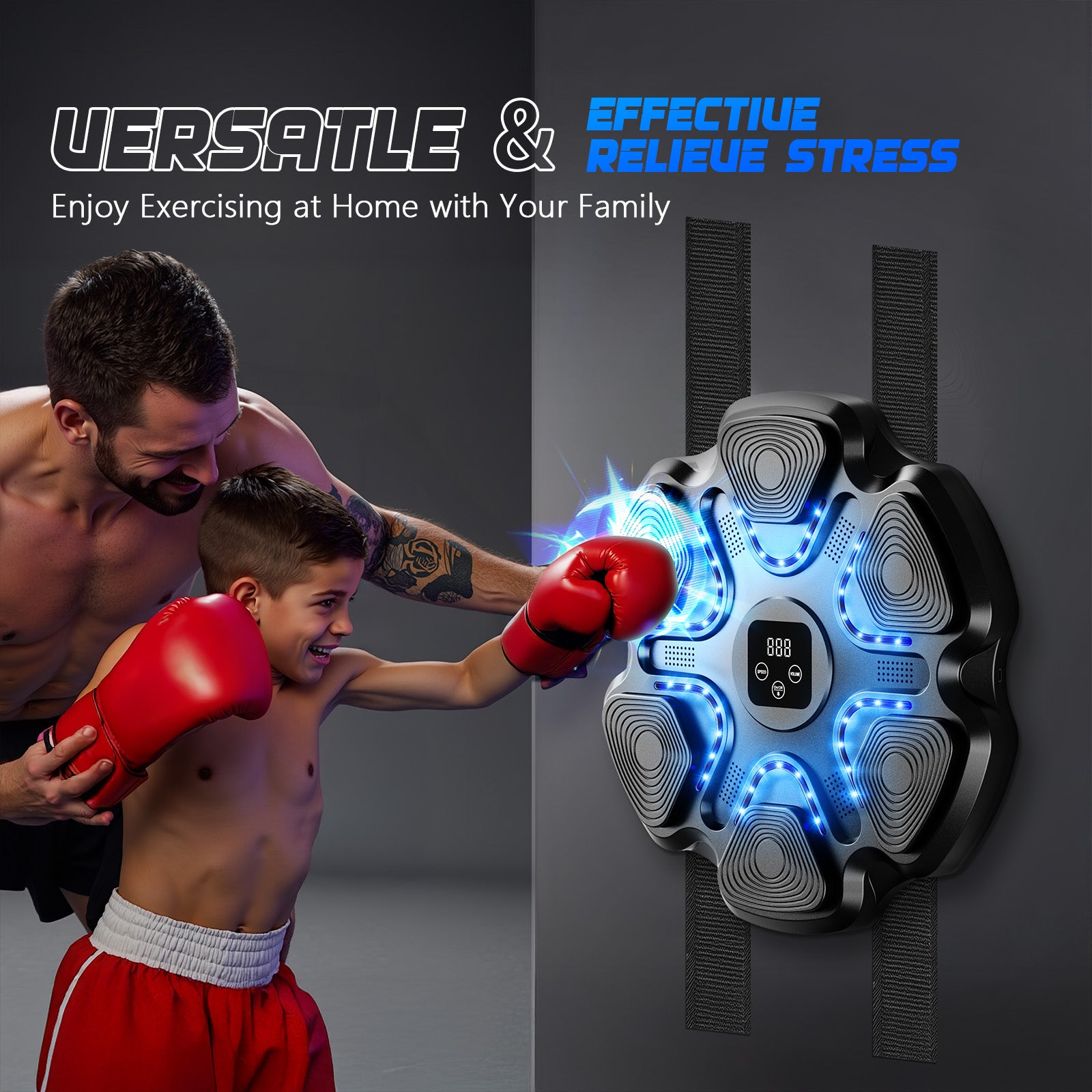 Veubew Music Boxing Machine with Boxing Gloves, Wall Mounted Smart Bluetooth Music Boxing Trainer for Adults, Electronic Boxing Target Workout Punching Equipment for Home, Indoor and Gym