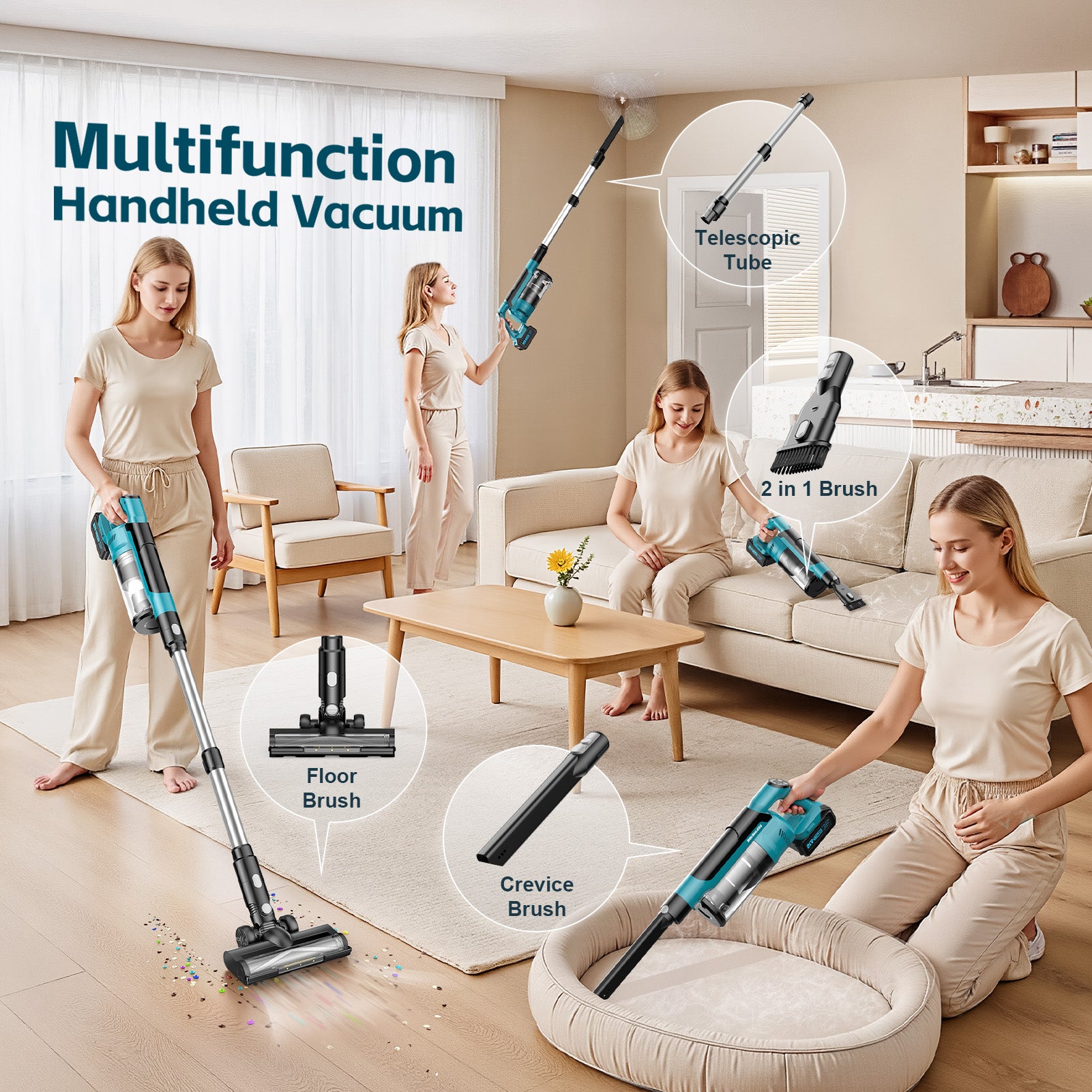 Amiluo Cordless Stick Vacuum Cleaner, 60KPA 60Mins 4000mAh Lightweight for Home Pet Hair Carpet Hard Floor