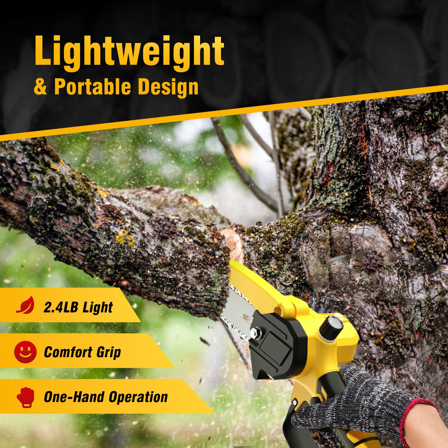 Tanbaby 6 inch Mini Chainsaw, Portable Electric Cordless Chainsaw Set, with 2 Batteries 2 Chains, Small Handheld Chain Saws Pruning for Tree Branches