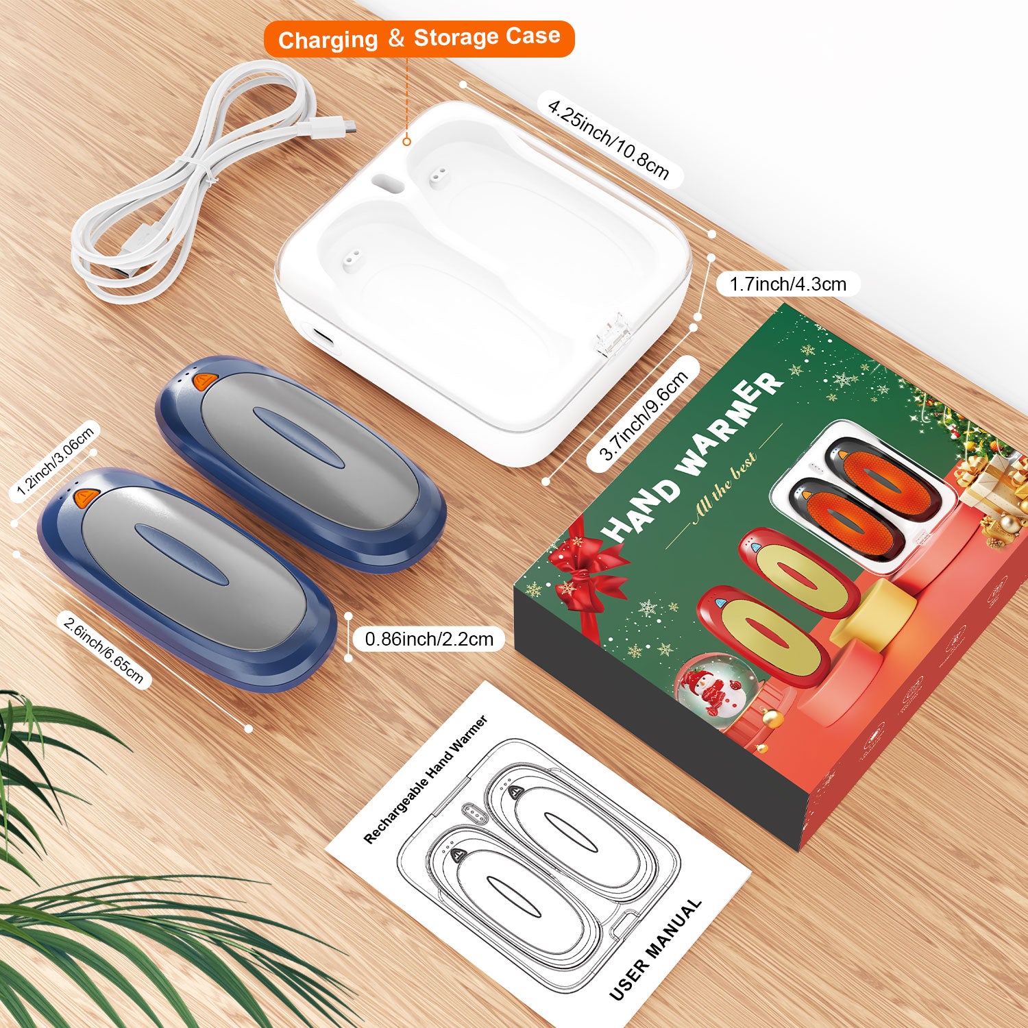 Hand Warmers Rechargeable with 10000mAh Charging Case, 2000mAh Portable Hand Warmers 2 Pack, Reusable Electric Pocket Heater for Hunting, Portable Heater Gifts for Christmas,Outdoor,Camping
