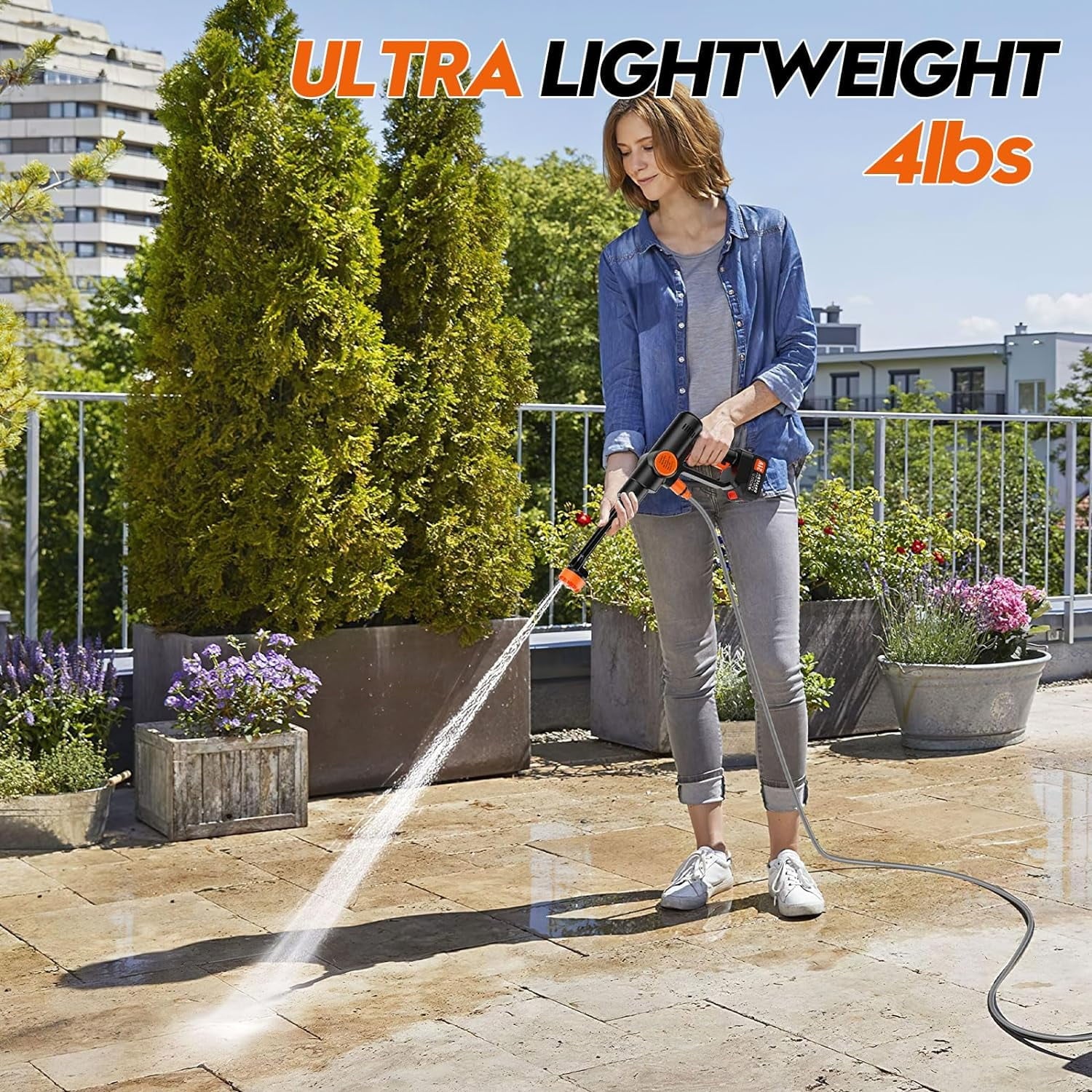 Tanbaby Cordless Pressure Washer, Portable Power Washer with 6-in-1 Adjustable Nozzle, 3.0Ah Battery and Charger for Floor Cleaning, Washing Cars, Watering Flowers