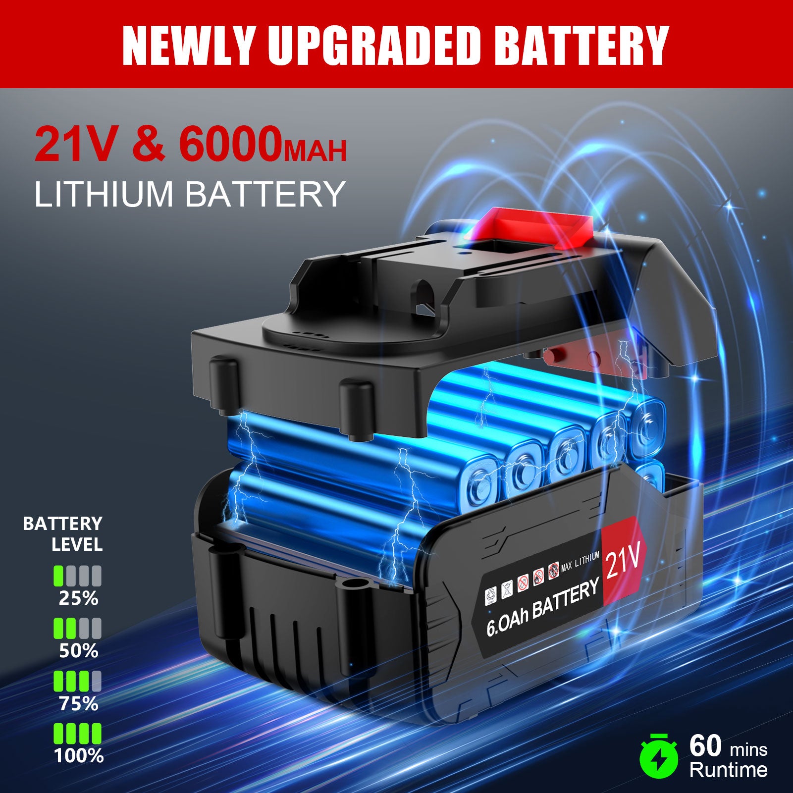 Cordless Leaf Blower with 6000mAh Battery and Charger, Tanbaby 21V 180MPH 320CFM Electric Leaf Blowers with 2 Section Tubes 6-Speed Dial Control for Fall Leaf, Lawn/Garden Care, Snow, Debris, Dust