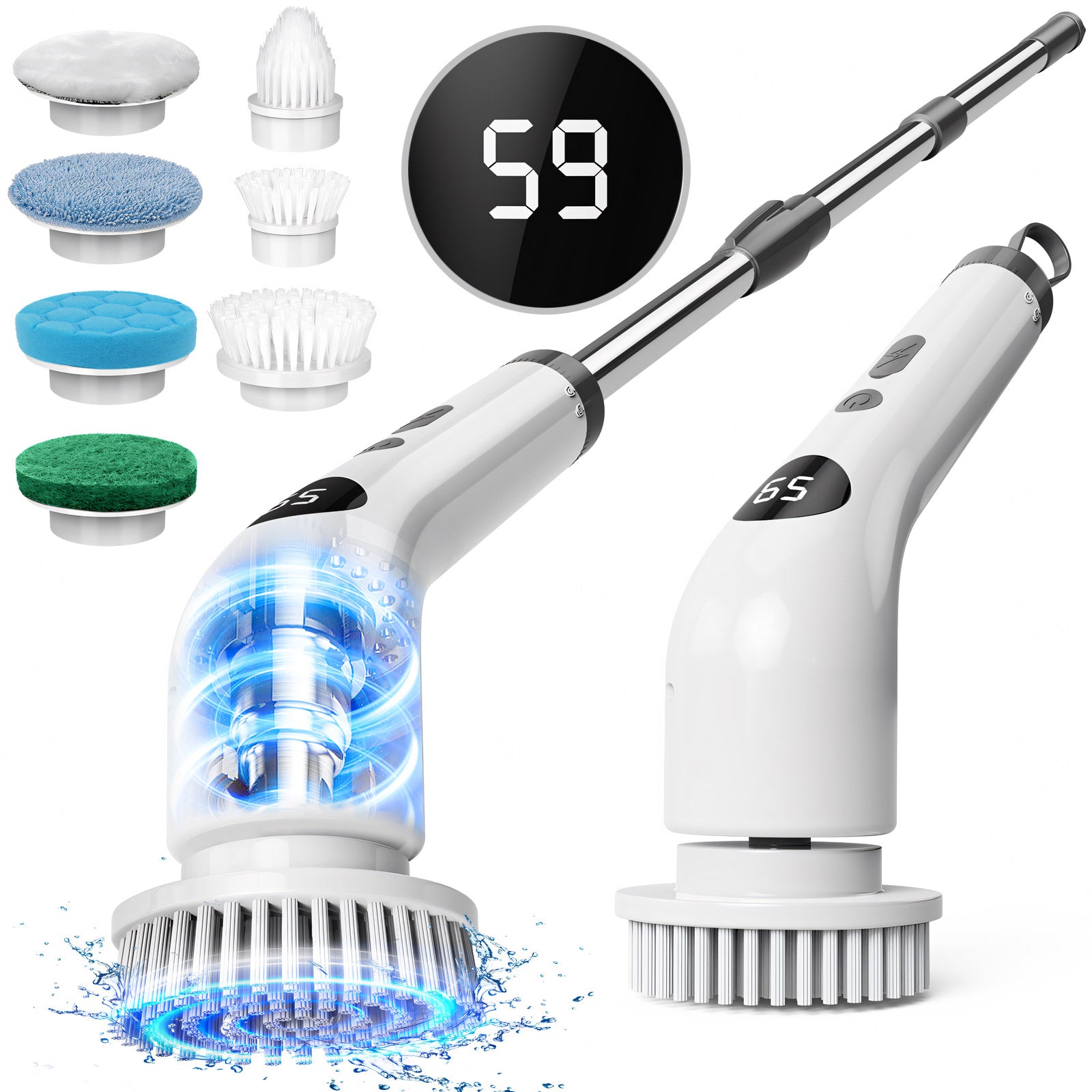 Amiluo Electric Spin Scrubber, Cordless Bathroom Cleaning Brush, Power Scrubber with Extension Handle & 7 Replaceable Heads for Shower Tub Tile Floor