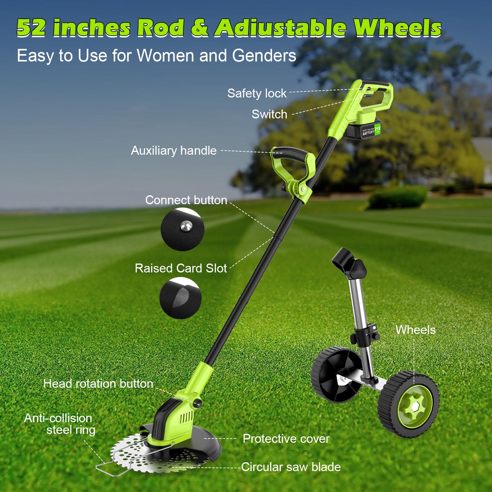 String Trimmer Cordless Electric Edge Trimmer/Edger, Tanbaby 9 inch 3-in-1 Grass Trimmer, Brushless Motor Weed Trimmer Kit, with 3.0Ah Battery , Charger & 10m Extra Spool