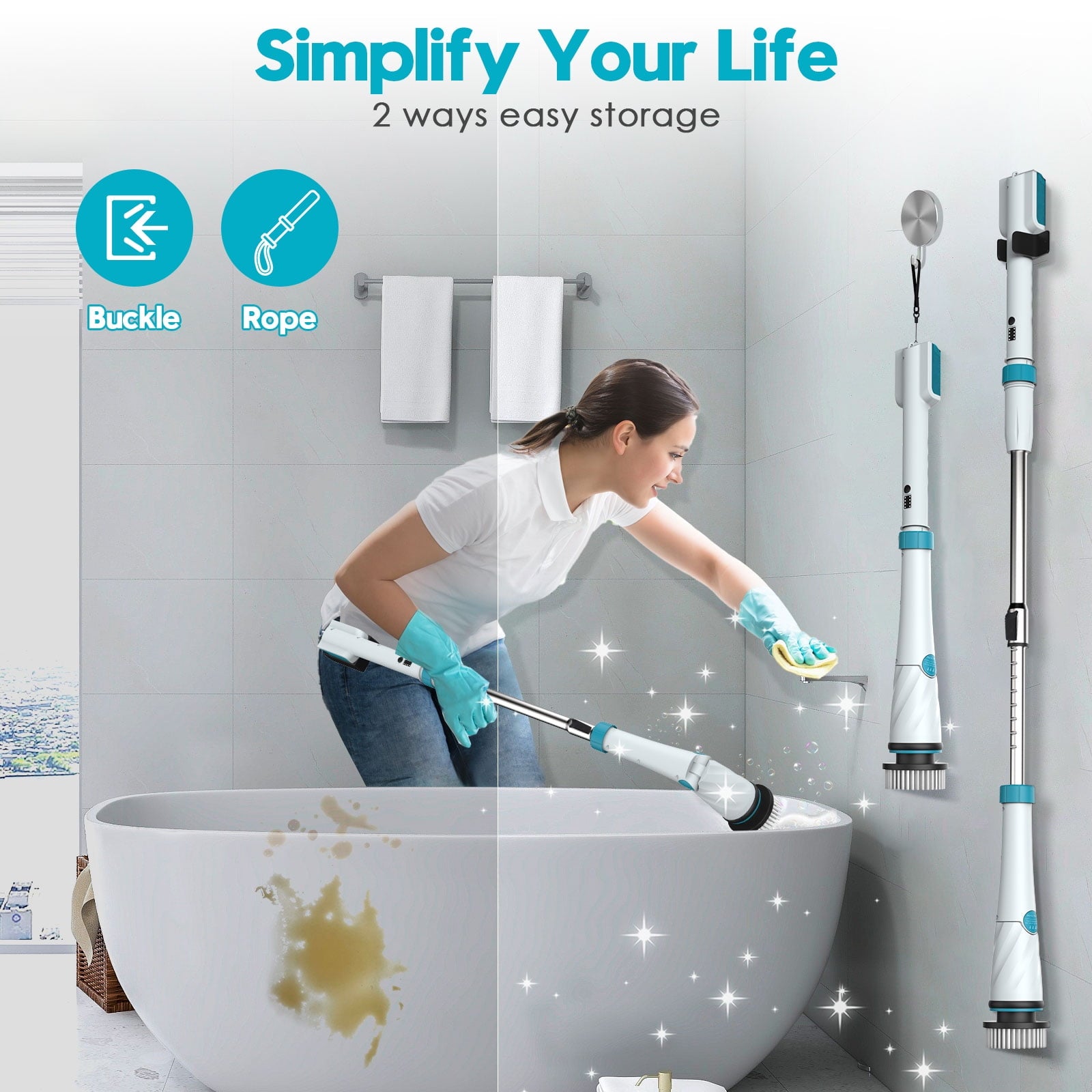 Amiluo Electric Spin Scrubber with Battery, 1200 RPM High Power Electric Scrubber for Cleaning, Shower Cordless Cleaning Brush with LED Display for Bathtub Grout Tile Floor (8 Brushes)
