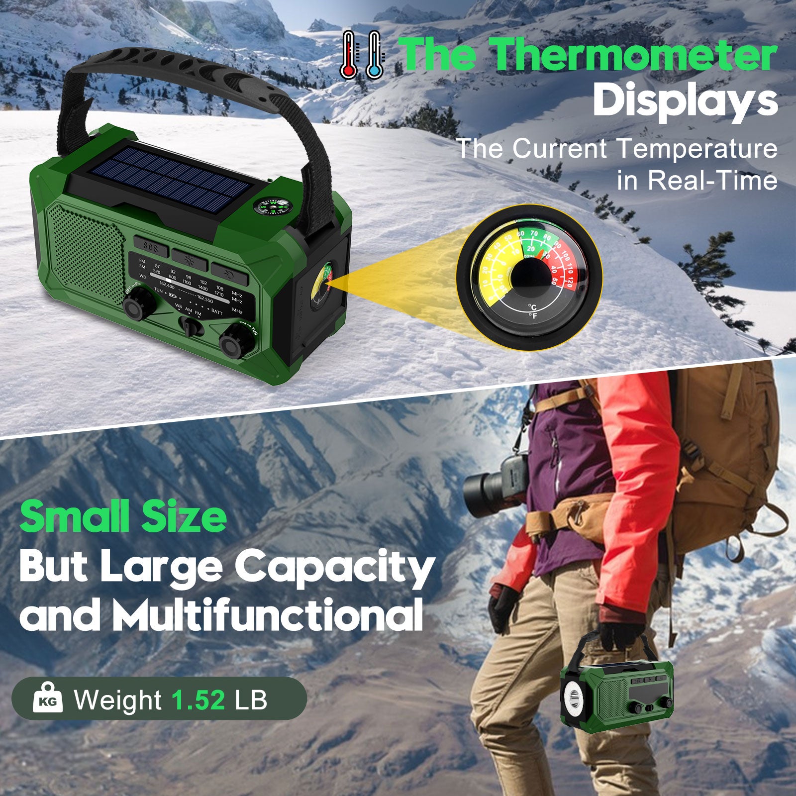 Tanbaby 10000mAh Hand Crank Radio,Emergency Radio,Solar Radio,NOAA/AM/FM Weather Radio,USB Type-C Charging Radios Portable with LED Reading Light,SOS,Compass for Camping Hiking Climbing