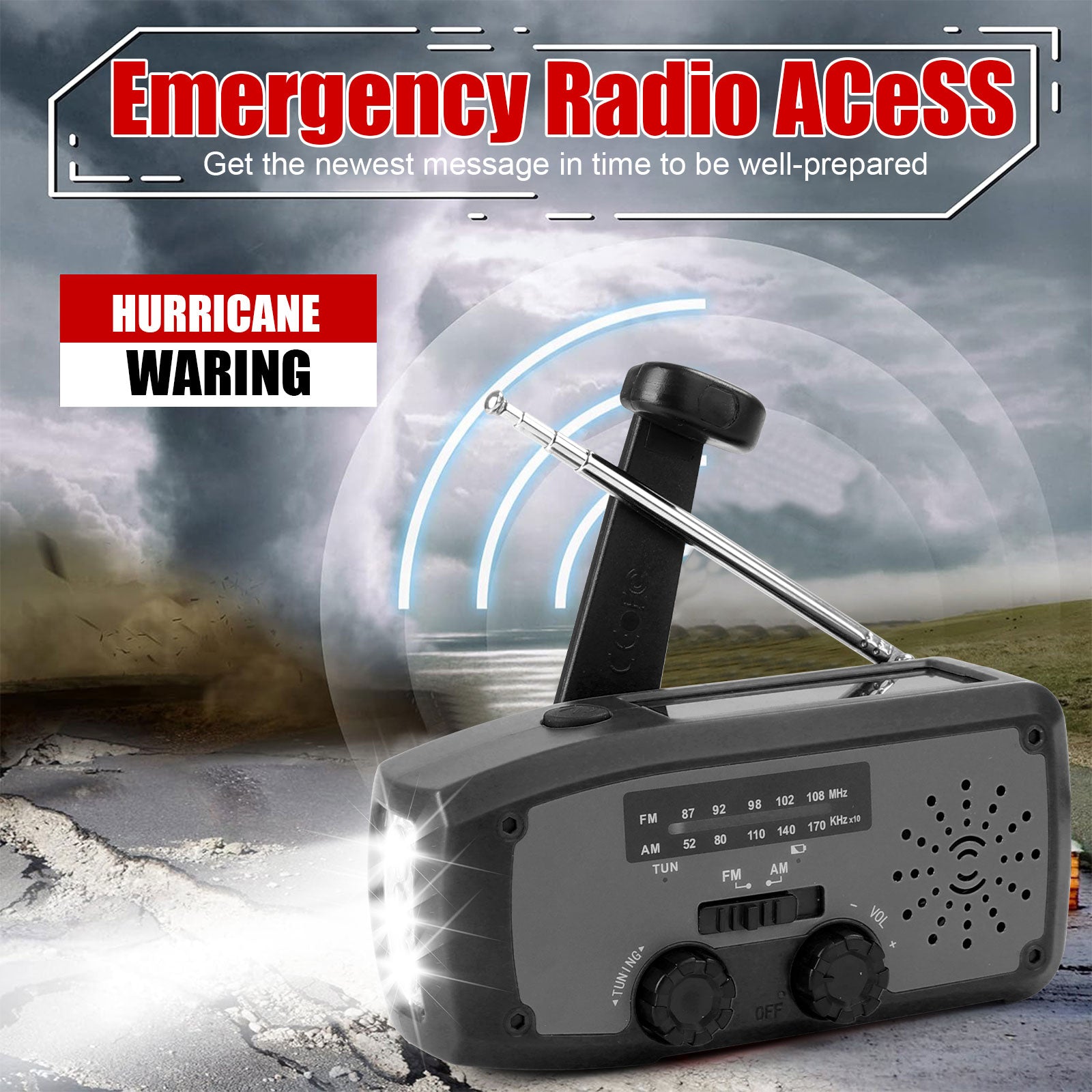 Fovendi Emergency Hand Crank Radio with LED Flashlight, AM/FM NOAA Portable Weather Radio with 2000mAh Power Bank Phone Charger, USB Charged & Solar Power for Camping