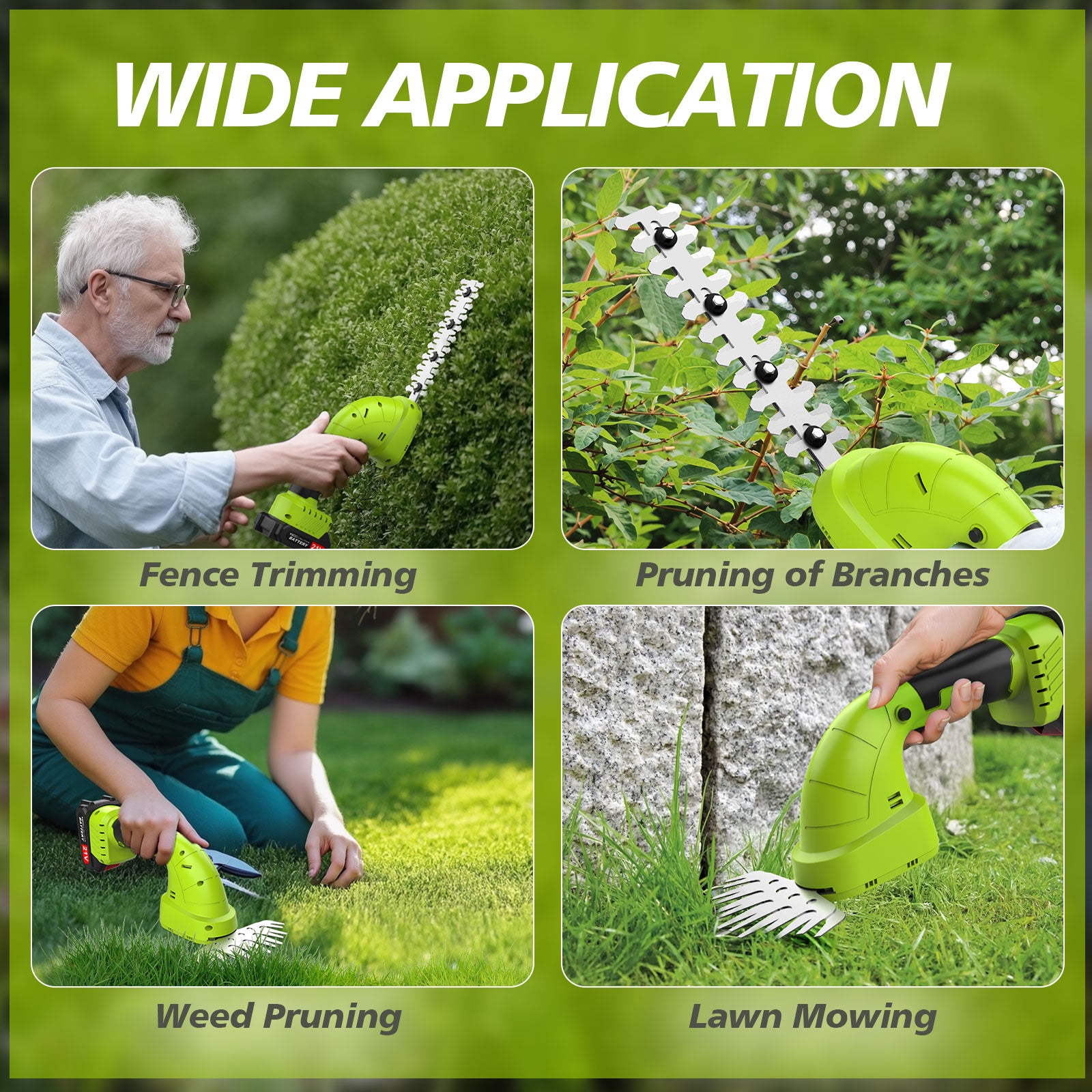 Fovendi Hedge Trimmer Cordlesss,2-in-1 Handheld Grass Shears,21V Electric Shrub Cutter with 2 Rechargeable Battery for Garden, Lawn, Yard