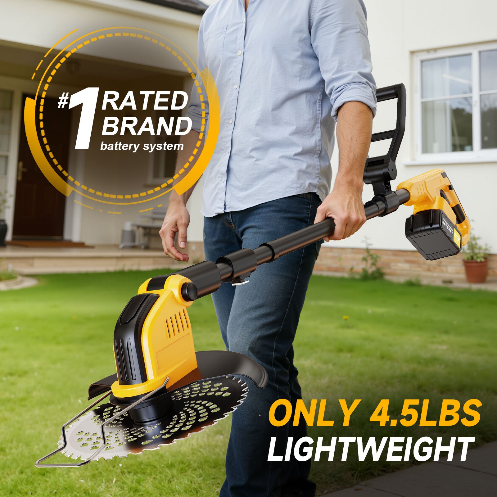 Lemolifys 12-inch Brushless Weed Eaters with Wheels & 5 Blades, 21V Battery String Trimmer for Lawn Yard Garden