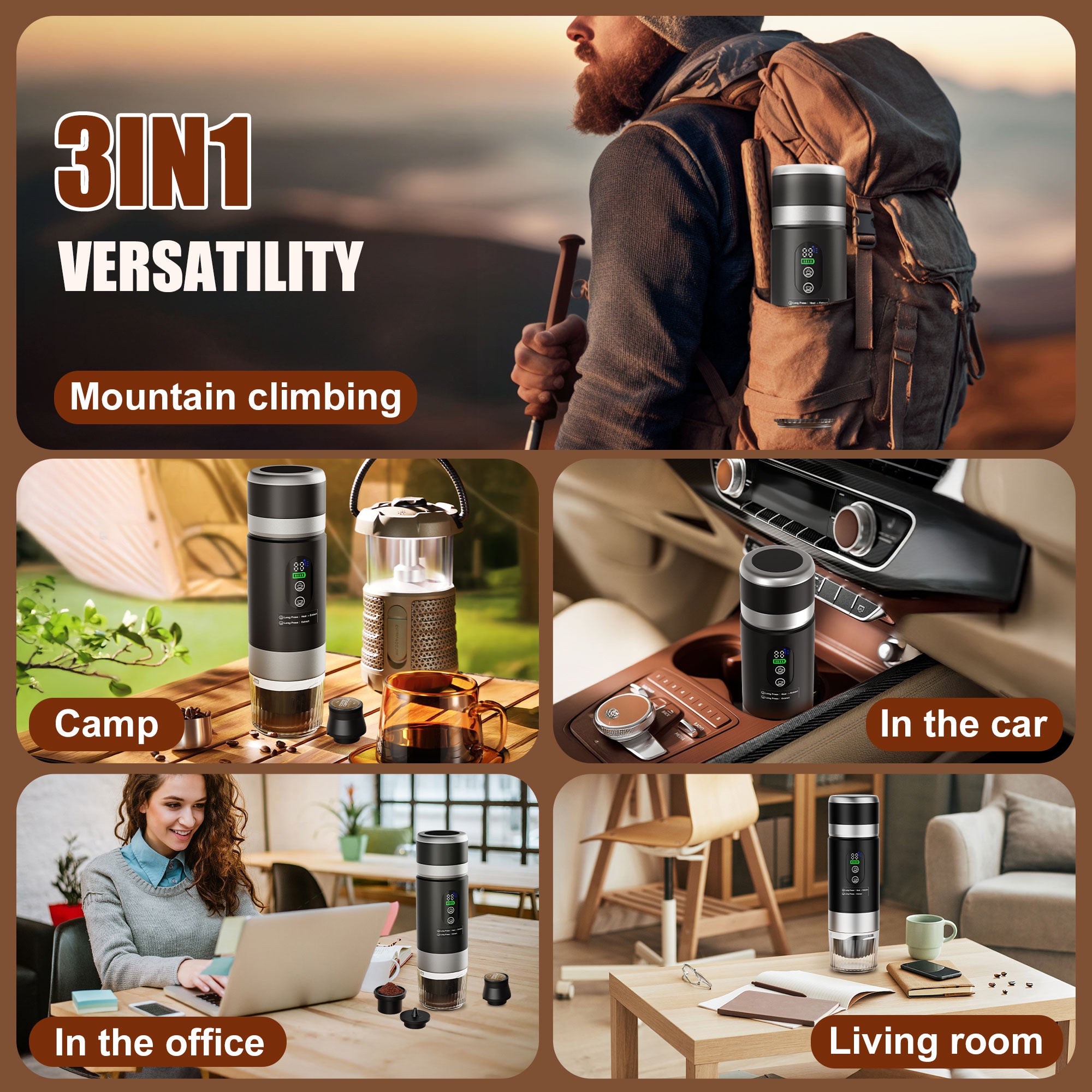 Portable Coffee Maker, with 2 Removable Batteries, 15,000mAh, Travel Espresso Makers, 80ml Hot/Cold Coffee, 20bar, Express Coffee Machine for Camping, RV, Back Packing, Office