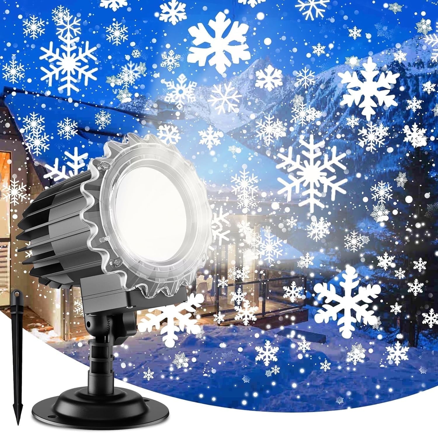 Snowflake LED Projector Lights, Rotating Snowfall Projection Light, Indoor Outdoor Snow Falling Projector Lamp, Holiday Lighting for Xmas New Year Party Decor