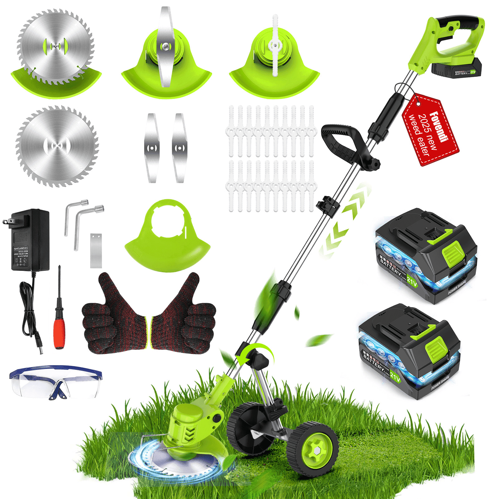 Tanbaby 6 inch Electric String Trimmer Brush Cutter, 2000mAh Battery Electric Weed Wacker, Brushless Motor Cordless Weed Eater, Cordless Grass Trimmer for Garden Home Yard