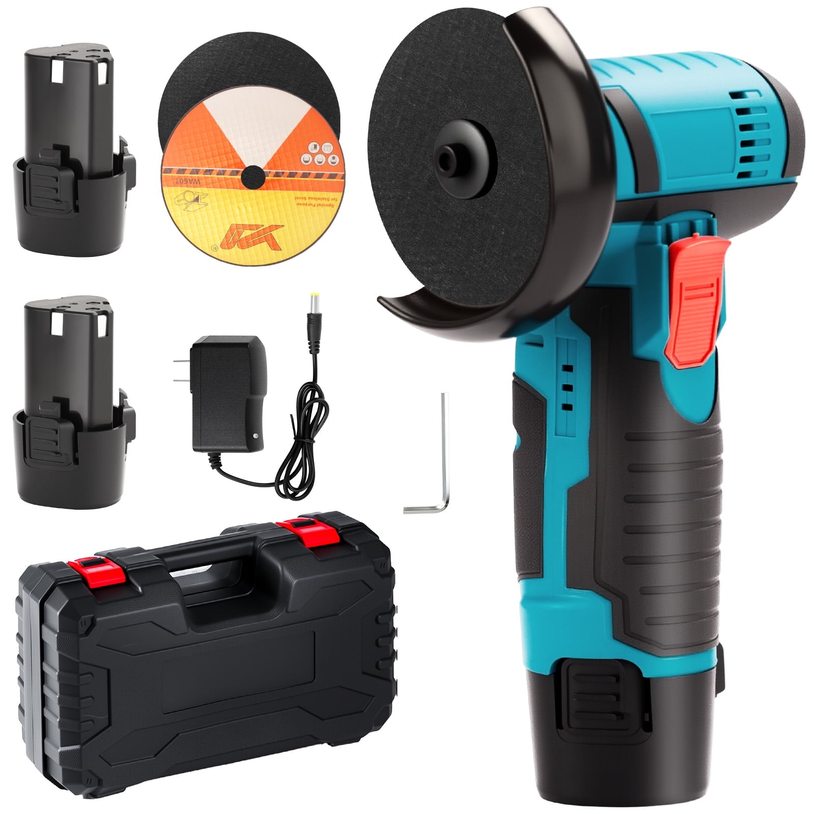 Fovendi 3-inch Angle Grinder Tool, Cordless Angle Grinder with 2 x 1500mAh Battery and Charger for Metal Cutting, Grinding and Polishing