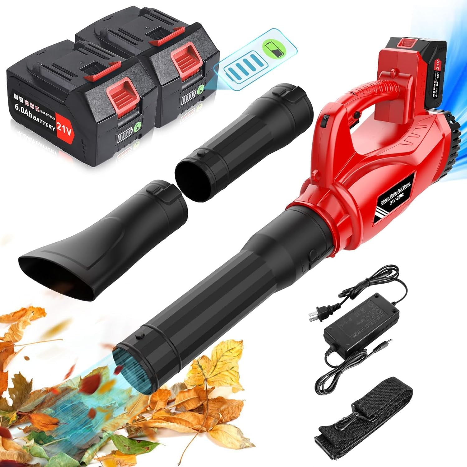 Leaf Blower Cordless with 2 X 6.0Ah Battery and Charger, Tanbaby 160MPH 580CFM Electric Leaf Blower, 6 Speed Mode for Lawn Care, Yard, Snow Blowing, Dust, Sawdust