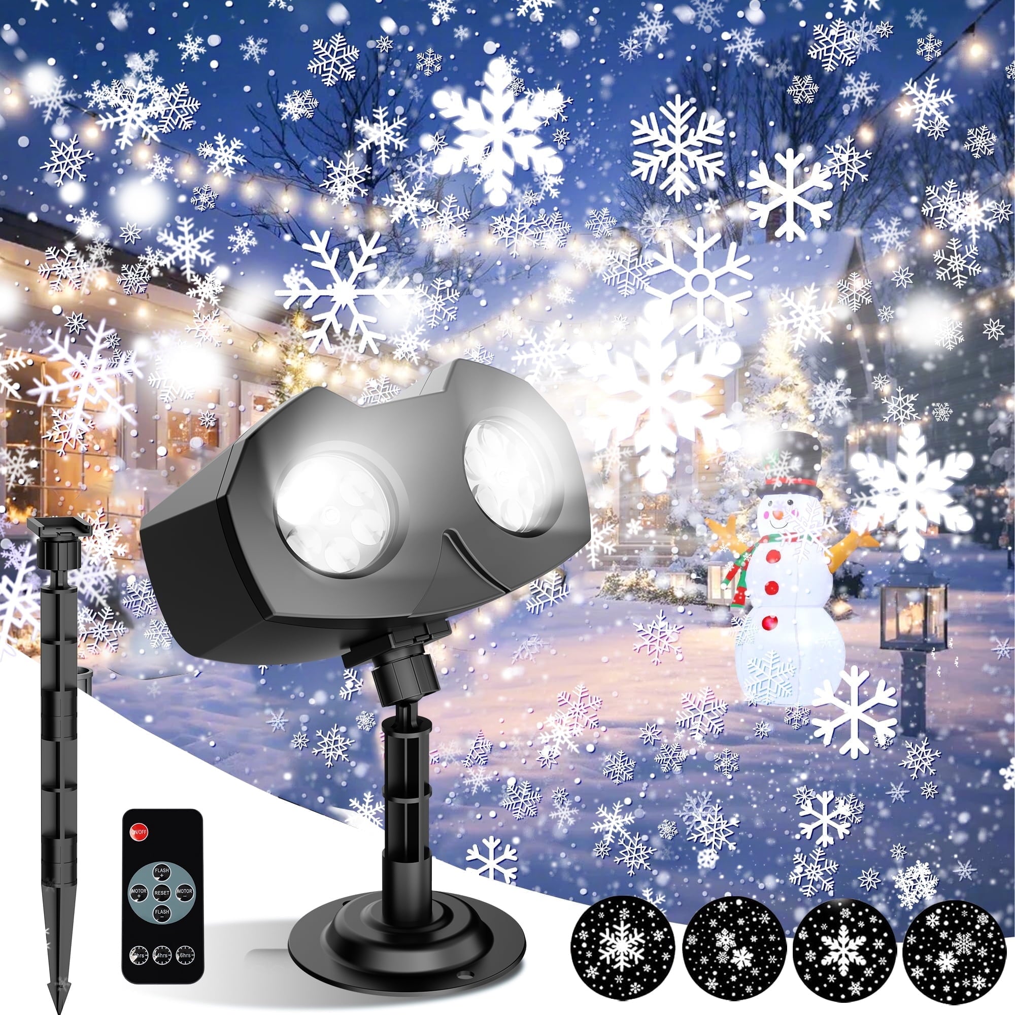 Snowflake Projector Lights, Tanbaby Christmas Snow Night Projection Lamp, IP65 Waterproof Outdoor LED Snow Spotlight for Halloween Holiday Party Home Decor Garden Light Projector, with Remote Control