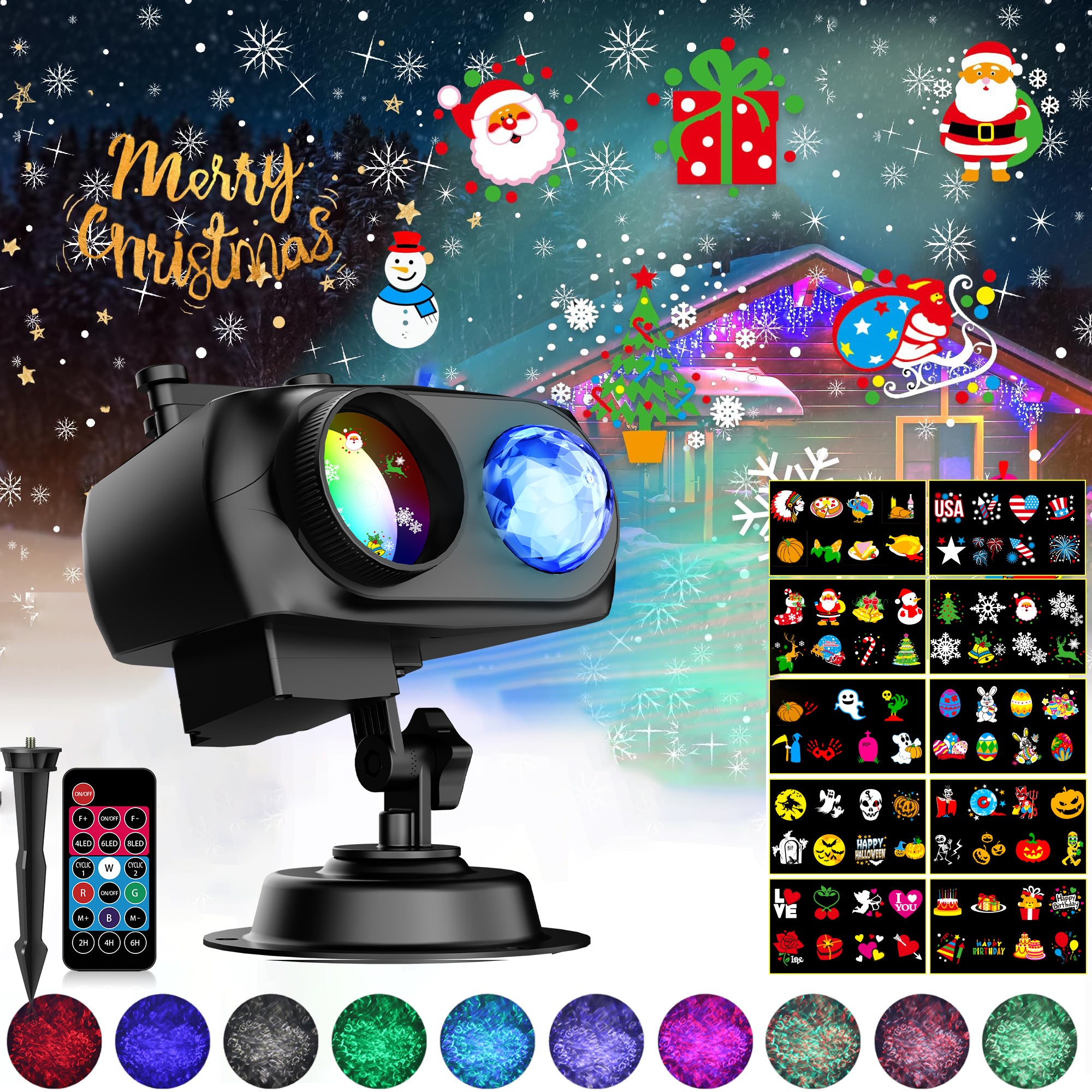 Tanbaby Brighter Valentine's Day Decorations Projector Lights and Christmas Projector Outdoor/Indoor 2024 Upgrade w/ 10 HD Effects 3D Ocean Wave 80 Themes Holiday Projector(10 Slides x 8 Patterns)
