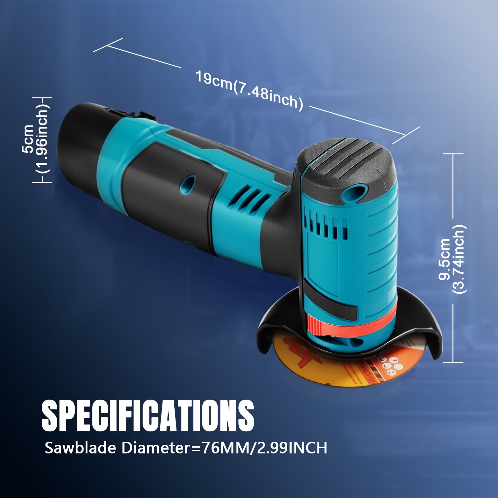 Fovendi 3-inch Angle Grinder Tool, Cordless Angle Grinder with 2 x 1500mAh Battery and Charger for Metal Cutting, Grinding and Polishing