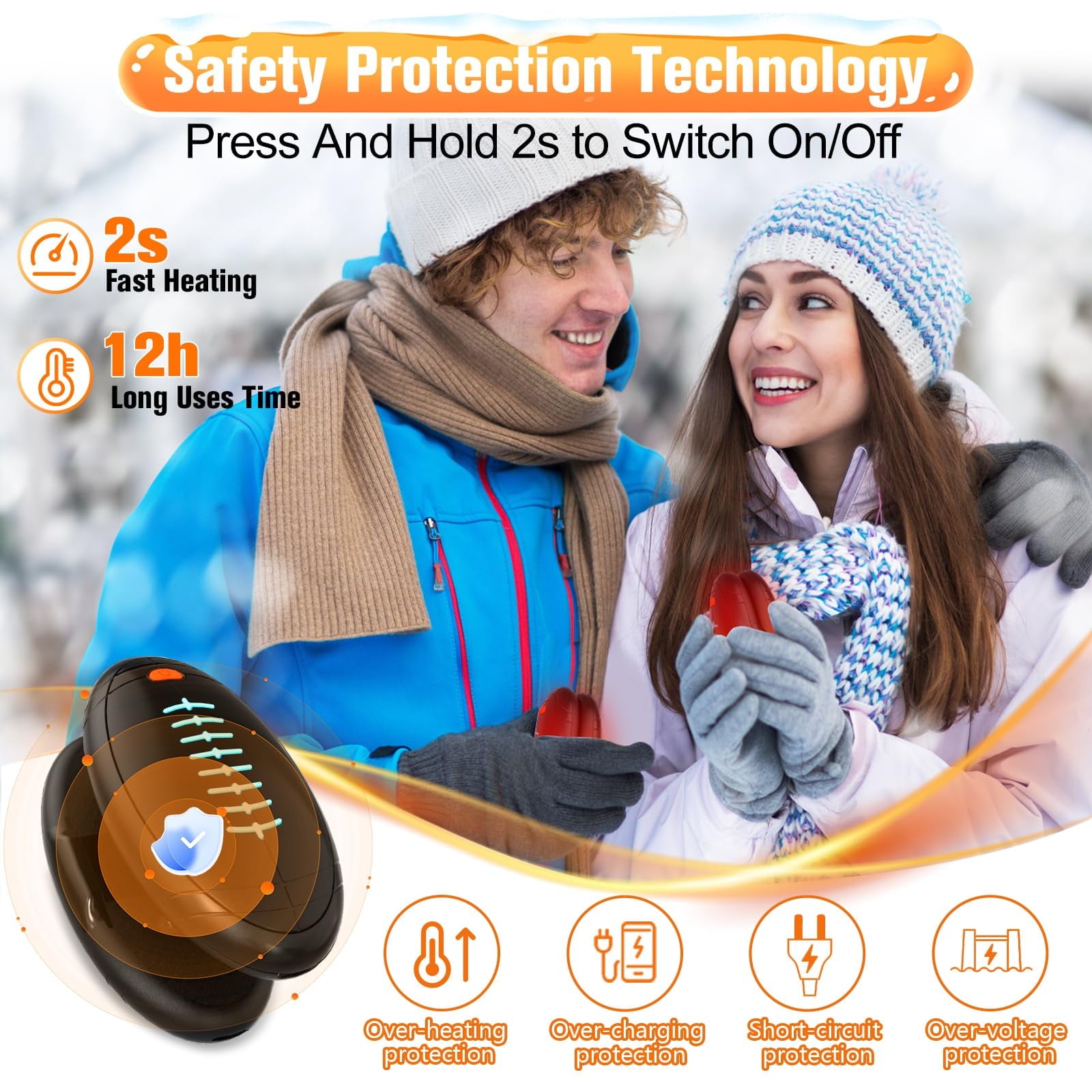 2-in-1 Electric Hand Warmers Rechargeable,2000mAh Portable Dual-Sided Handwarmer, 3 Levels Fast Heating Pocket Warmers Gifts for Christmas,Outdoor,Camping