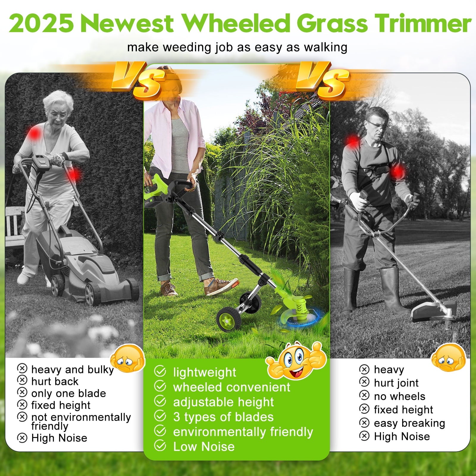 Tanbaby 6 inch Electric String Trimmer Brush Cutter, 2000mAh Battery Electric Weed Wacker, Brushless Motor Cordless Weed Eater, Cordless Grass Trimmer for Garden Home Yard