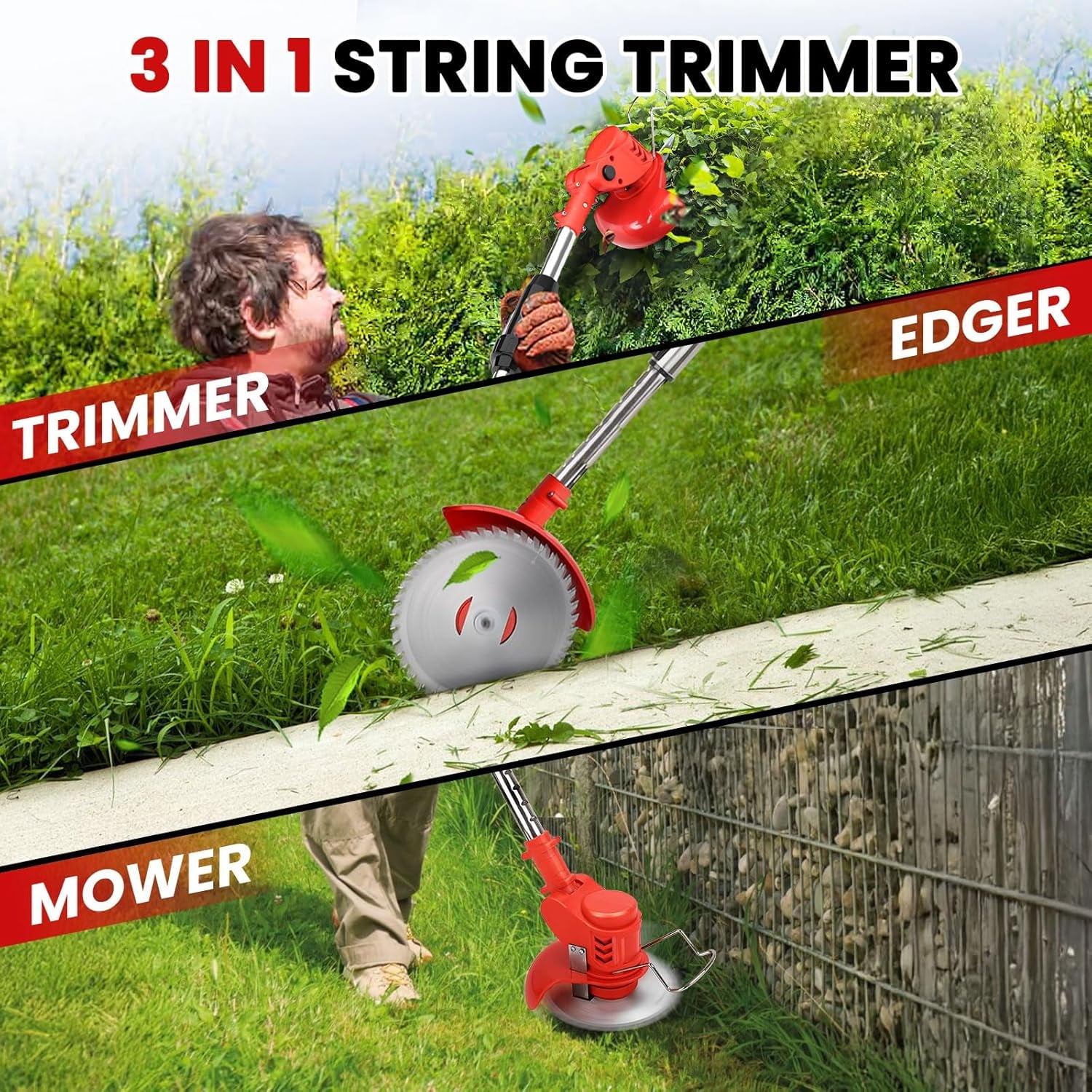 6 inch Cordless Weed Eaters, Electric Weed Trimmer Battery Powered Grass Wacker, 2000mAh 21V 3 in 1 Cordless String Trimmer/Edger Kit for Lawn Garden Trimming