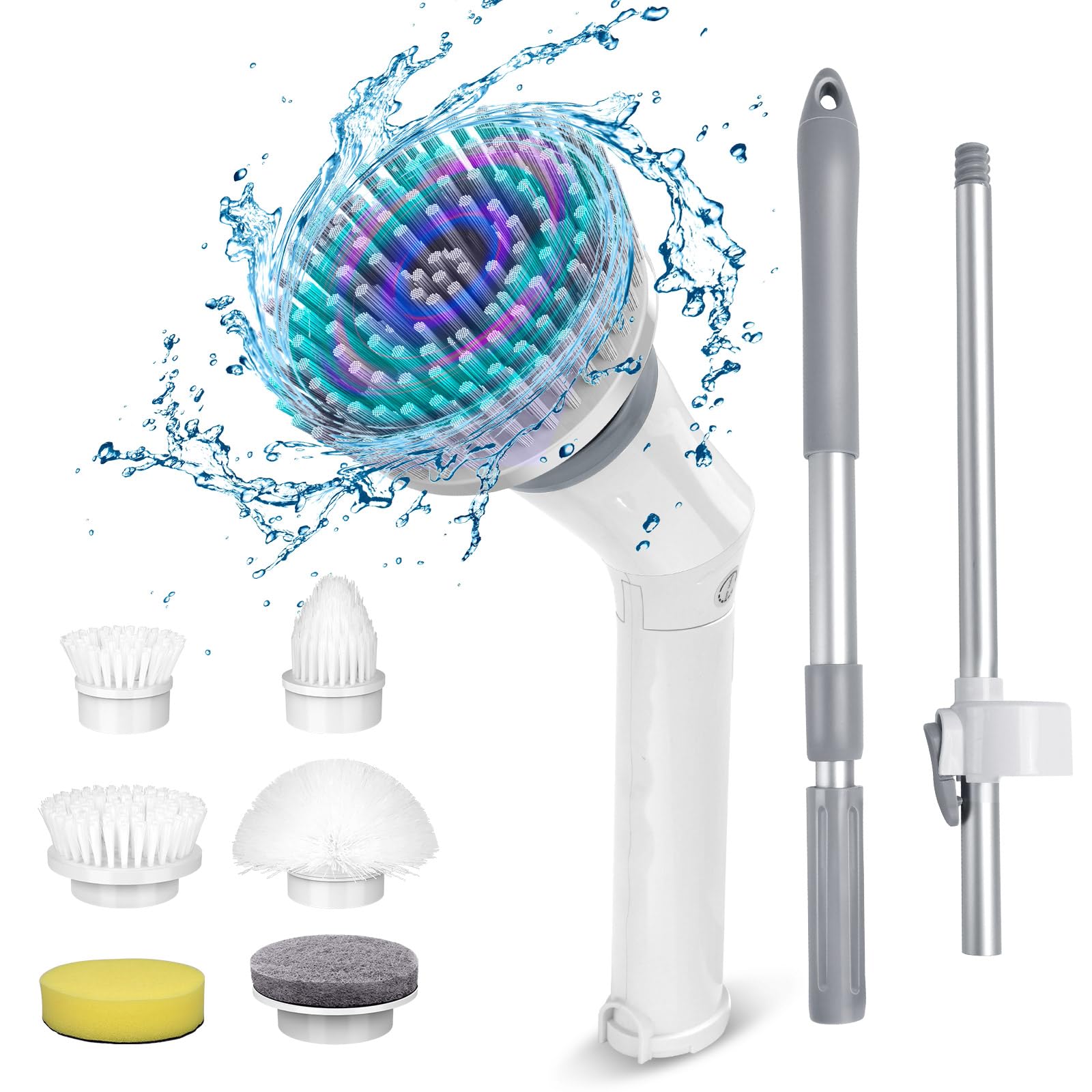 Amiluo Electric Spin Scrubber, Cordless Bathroom Cleaning Brush with Adjustable Handle & 6 Replaceable Heads, Power Scrubber for Tub Tile Floor
