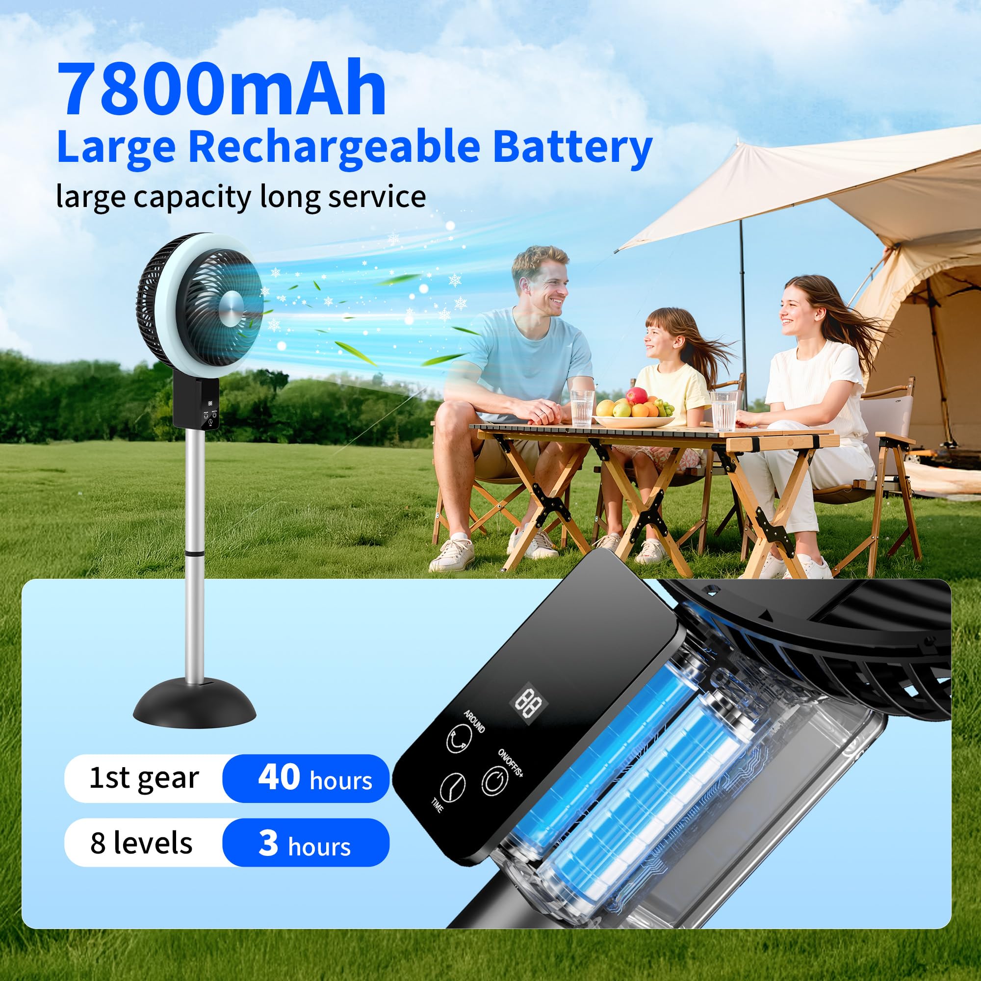 Veubew Pedestal Fan for Home, 120°+90° Omni-Directional Oscillating Standing Fan with 8 Speed and Timer, Quiet Floor Fan with 25-37" Adjustable Height