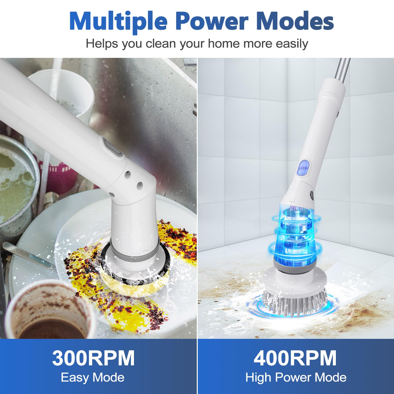 Amiluo Electric Spin Scrubber, Cordless Bathroom Cleaning Brush with Adjustable Handle & 6 Replaceable Heads, Power Scrubber for Tub Tile Floor