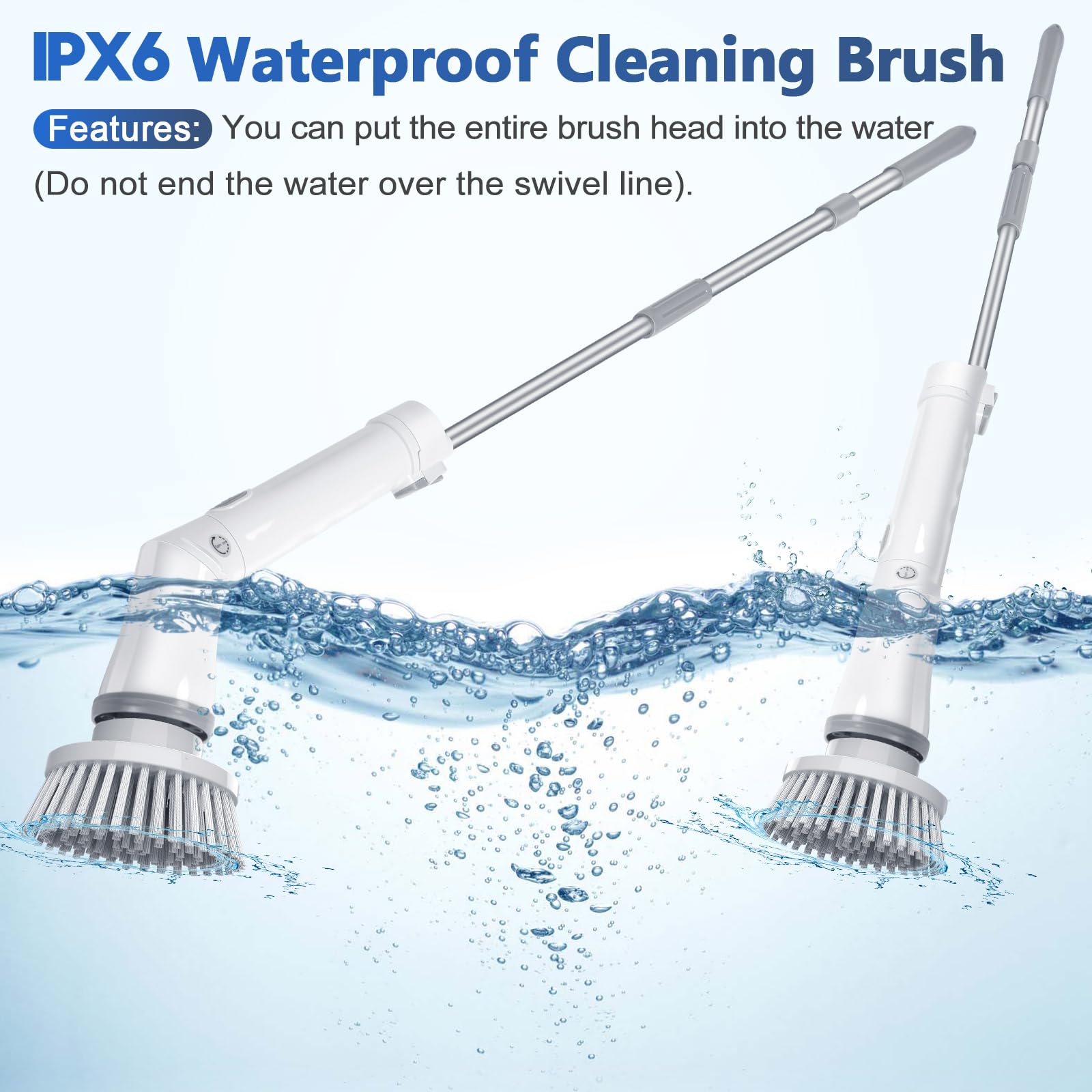 Amiluo Electric Spin Scrubber, Cordless Bathroom Cleaning Brush with Adjustable Handle & 6 Replaceable Heads, Power Scrubber for Tub Tile Floor