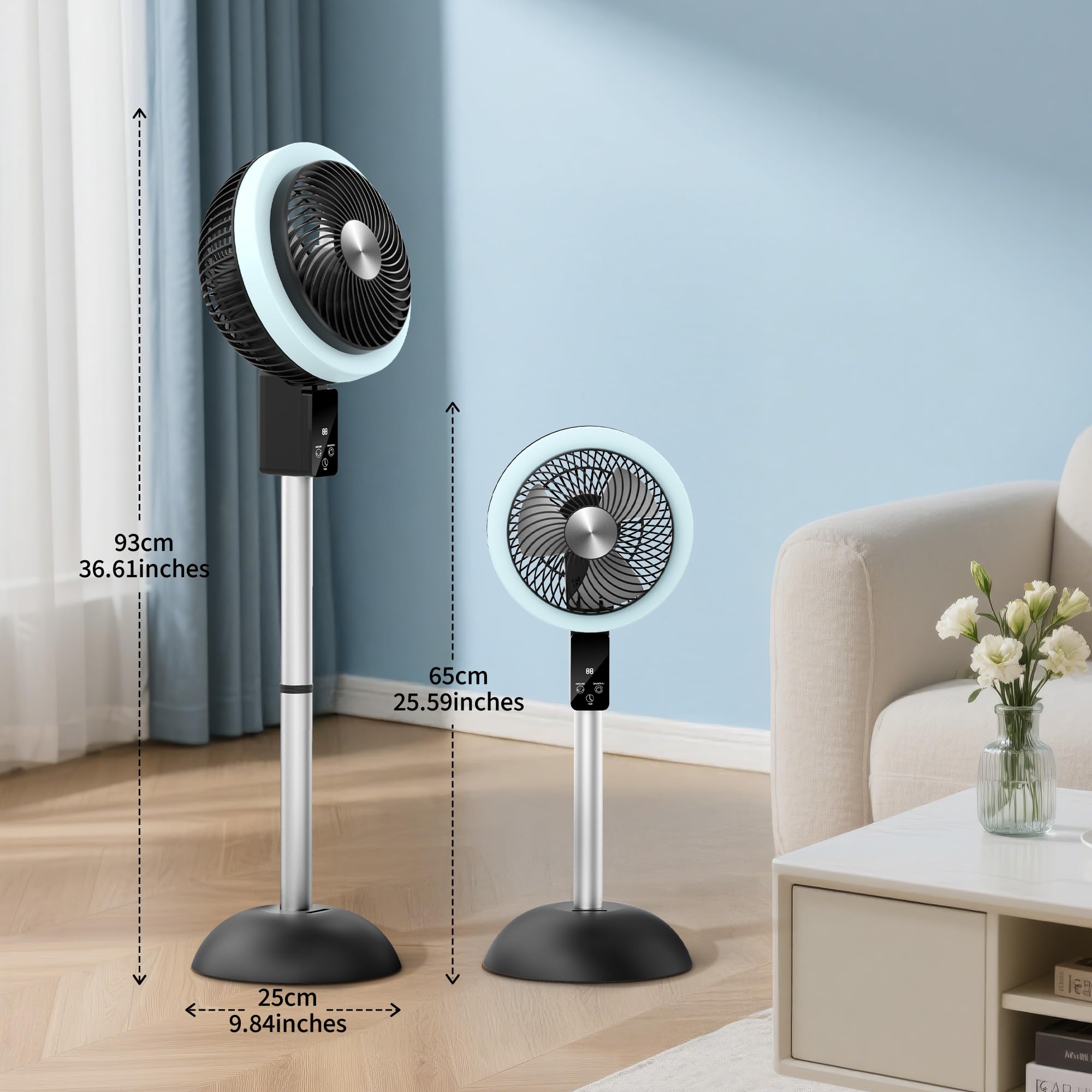 Veubew Pedestal Fan for Home, 120°+90° Omni-Directional Oscillating Standing Fan with 8 Speed and Timer, Quiet Floor Fan with 25-37" Adjustable Height