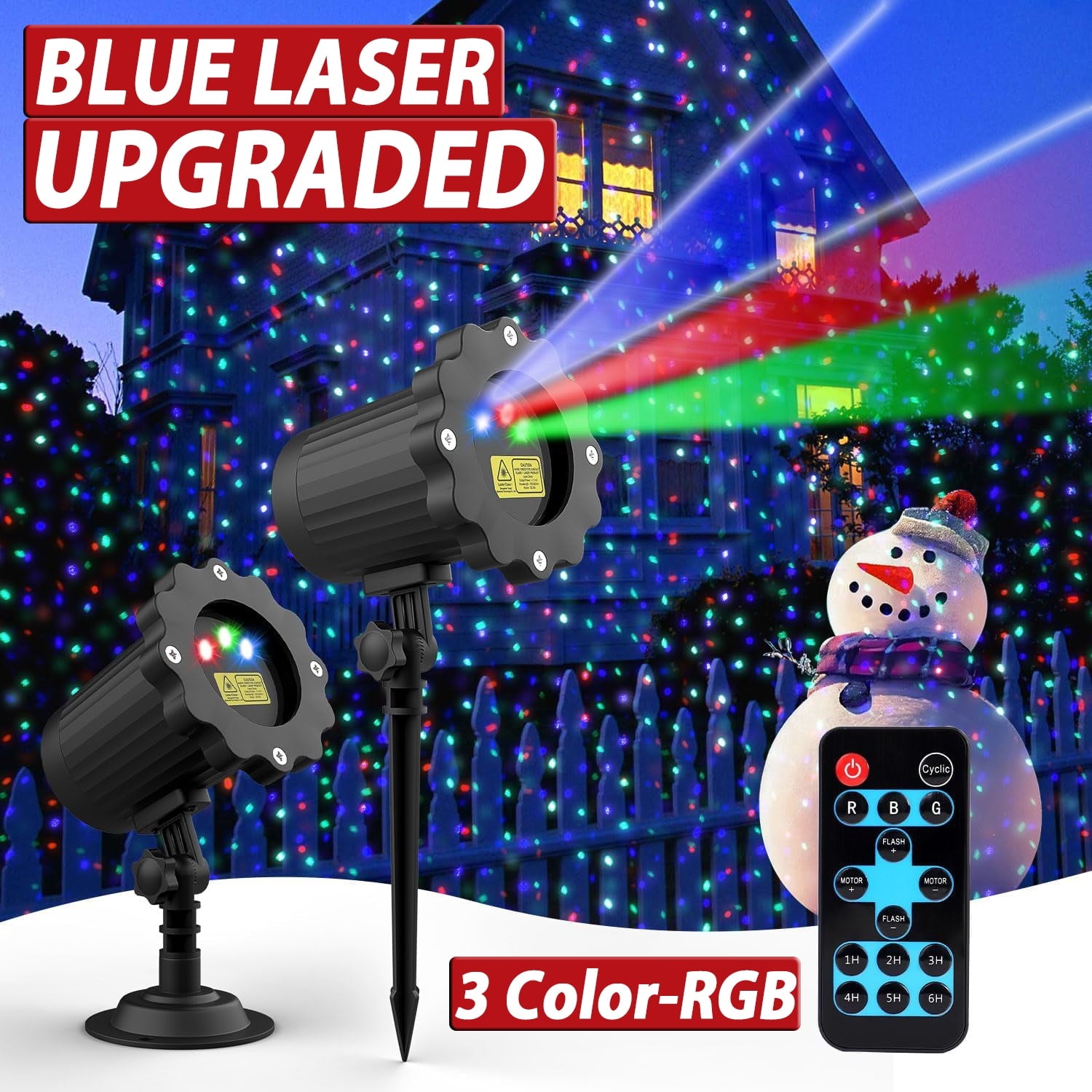 Laser Projector Lights Outdoor, Tanbaby 3 Color Laser Light Projector, Electric Firefly Lights Show with RF Remote for Indoor Holiday Decoration, Christmas Gift, Home Decor, Party, Garden