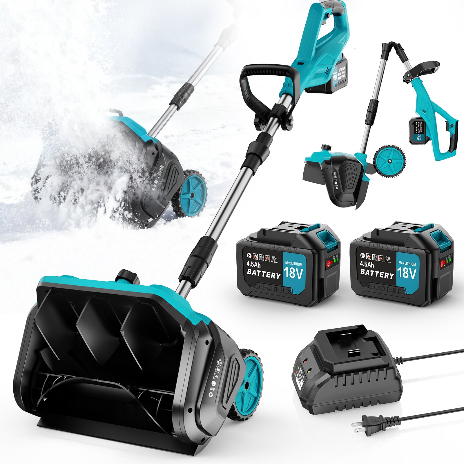 Tanbaby 17-Inch Cordless Snow Blower with Wheels, Electric Snow Shovels with Adjustable Chute, Snow Thrower with 2*4.5Ah Batteries & Quick Charger for Driveway Sidewalk Patio