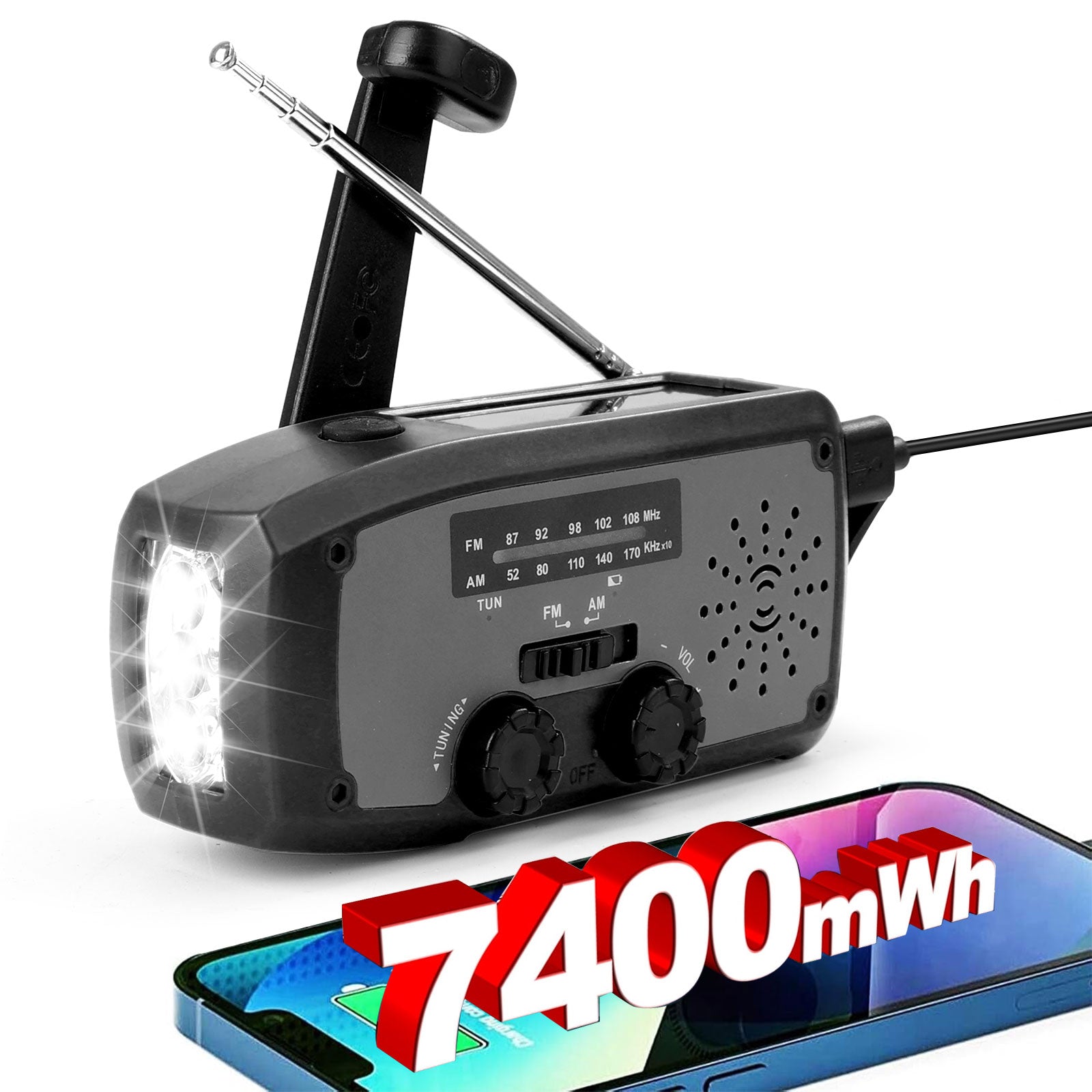 Fovendi Emergency Hand Crank Radio with LED Flashlight, AM/FM NOAA Portable Weather Radio with 2000mAh Power Bank Phone Charger, USB Charged & Solar Power for Camping