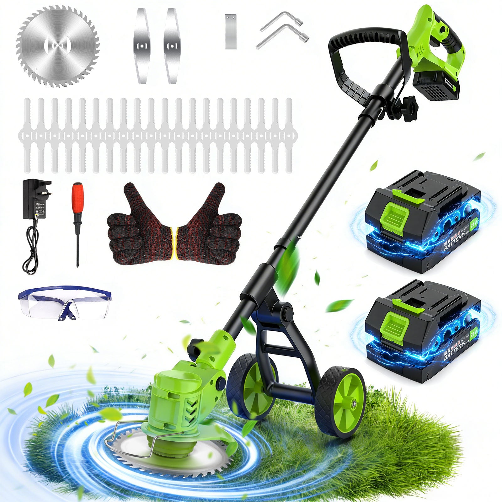 Fovendi 6 inch Weed Eaters Cordless with 2026 Upgraded Wheels, 3-in-1 Battery Powered Grass Trimmer & String Trimmer/Edger Kit for Lawn Garden Trimming