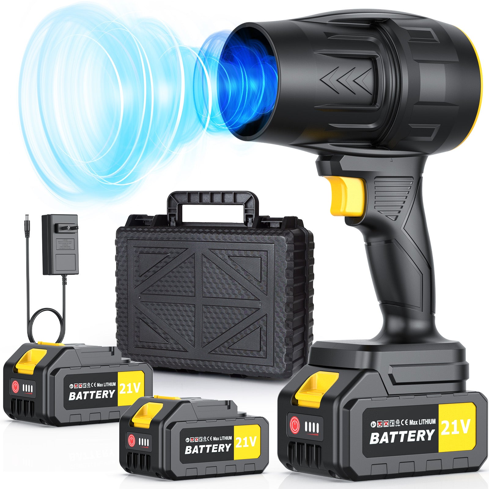 Leaf Blower Cordless with 2 Battery and Charger, 580CFM Handheld Electric Cordless Leaf Blowers, 21V 3.0Ah Battery Powered Leaves Blowers for Lawn Care, Patio, Car, Dust, Snow Blowing