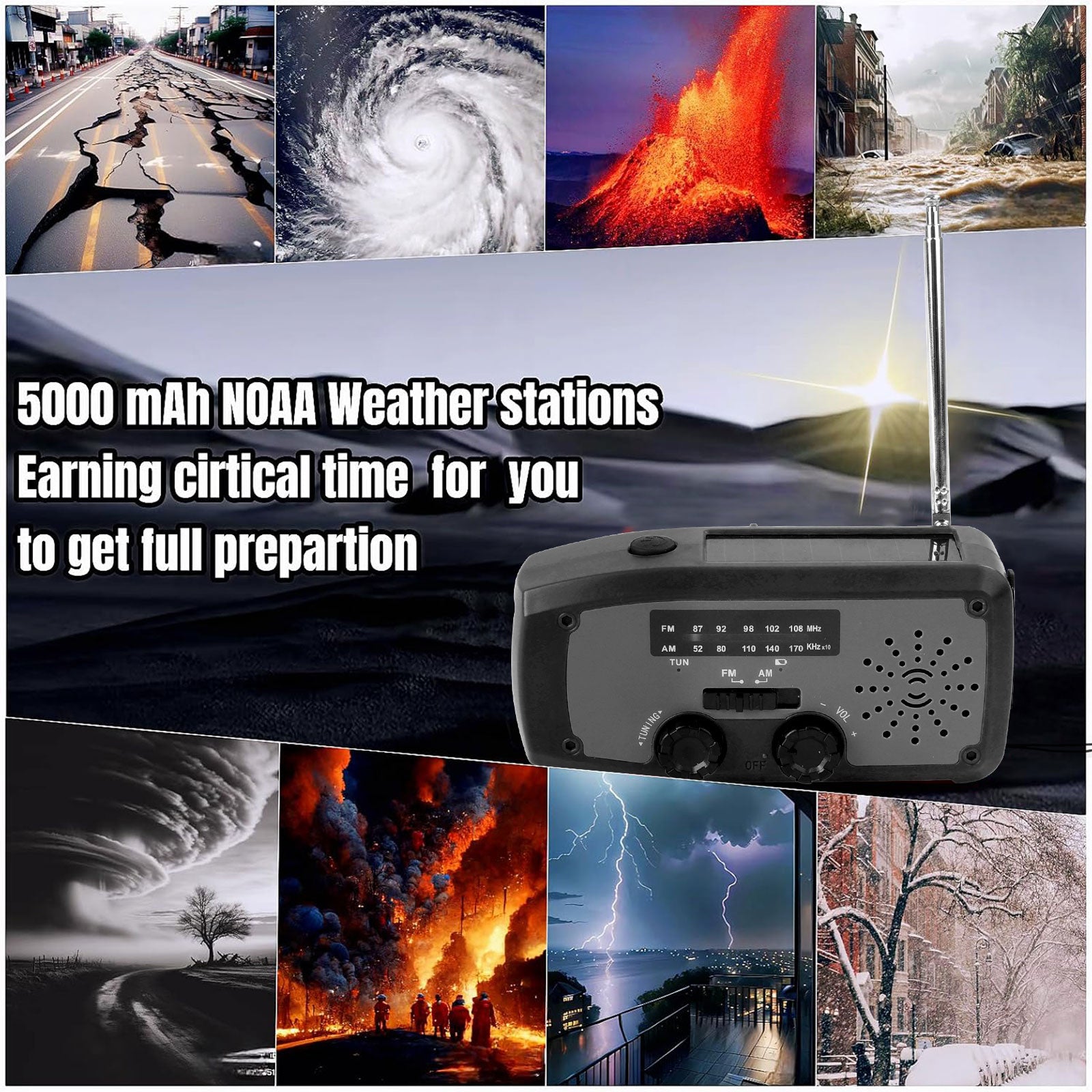 Fovendi Emergency Hand Crank Radio with LED Flashlight, AM/FM NOAA Portable Weather Radio with 2000mAh Power Bank Phone Charger, USB Charged & Solar Power for Camping