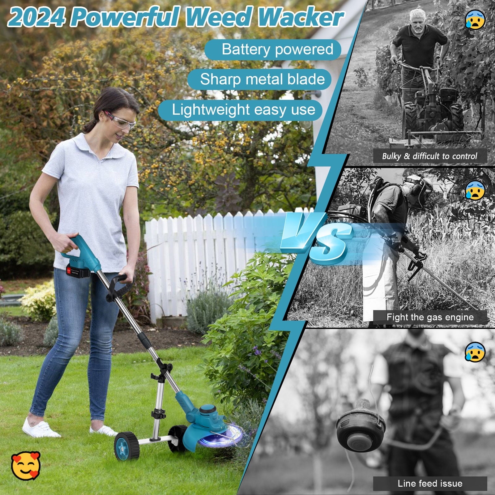 Grass Trimmer Cordless Electric String Trimmer & Edger, Tanbaby 3 in 1 Weed Wacker Kit with 3.0Ah Battery & Charger