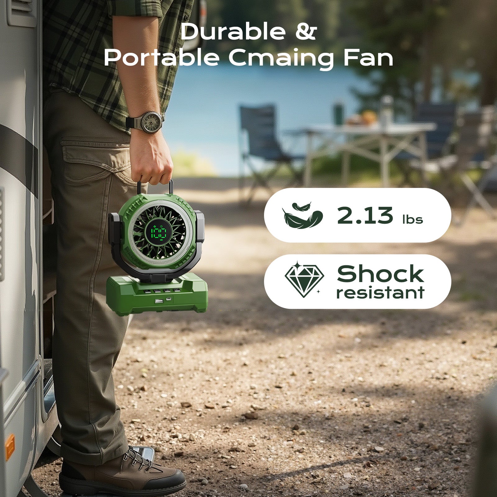 Fimilo 20000mAh Camping Fan with Light, Portable Fan Rechargeable with Hook, 100 Speeds, Remote, Timer, 180° Oscillation, Battery Powered for Outdoor Tent Beach Travel