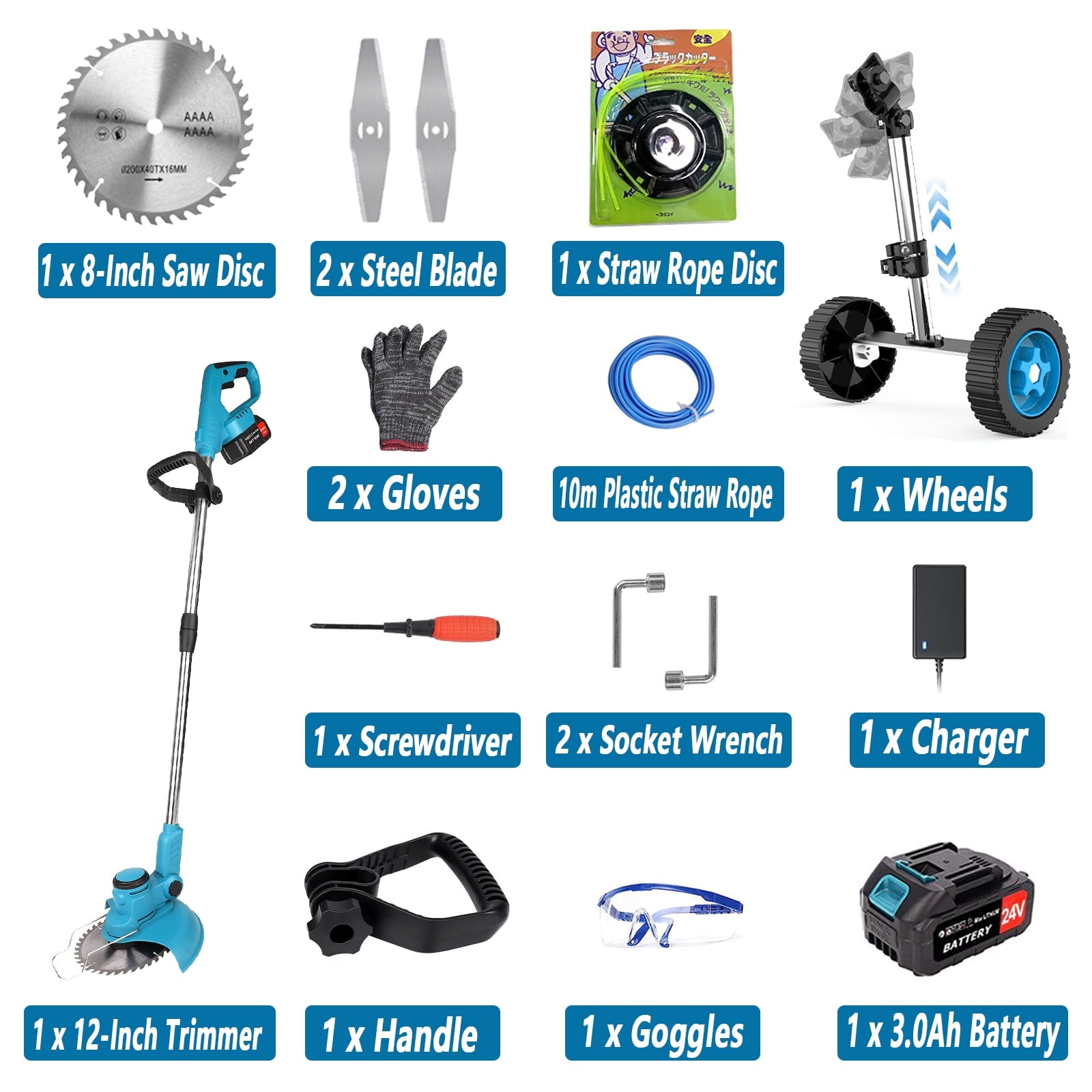 Grass Trimmer Cordless Electric String Trimmer & Edger, Tanbaby 3 in 1 Weed Wacker Kit with 3.0Ah Battery & Charger
