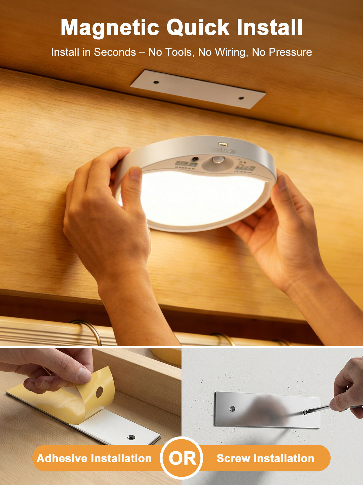 Yannovus 8000mAh Motion Sensor Ceiling Light Indoor with Remote, 3-Color Magnetic Battery Operated Lights, 7'' Super Slim Ceiling Light Adjustable Motion Timer 30s/60s/120s for Closet Shower (2Pack)