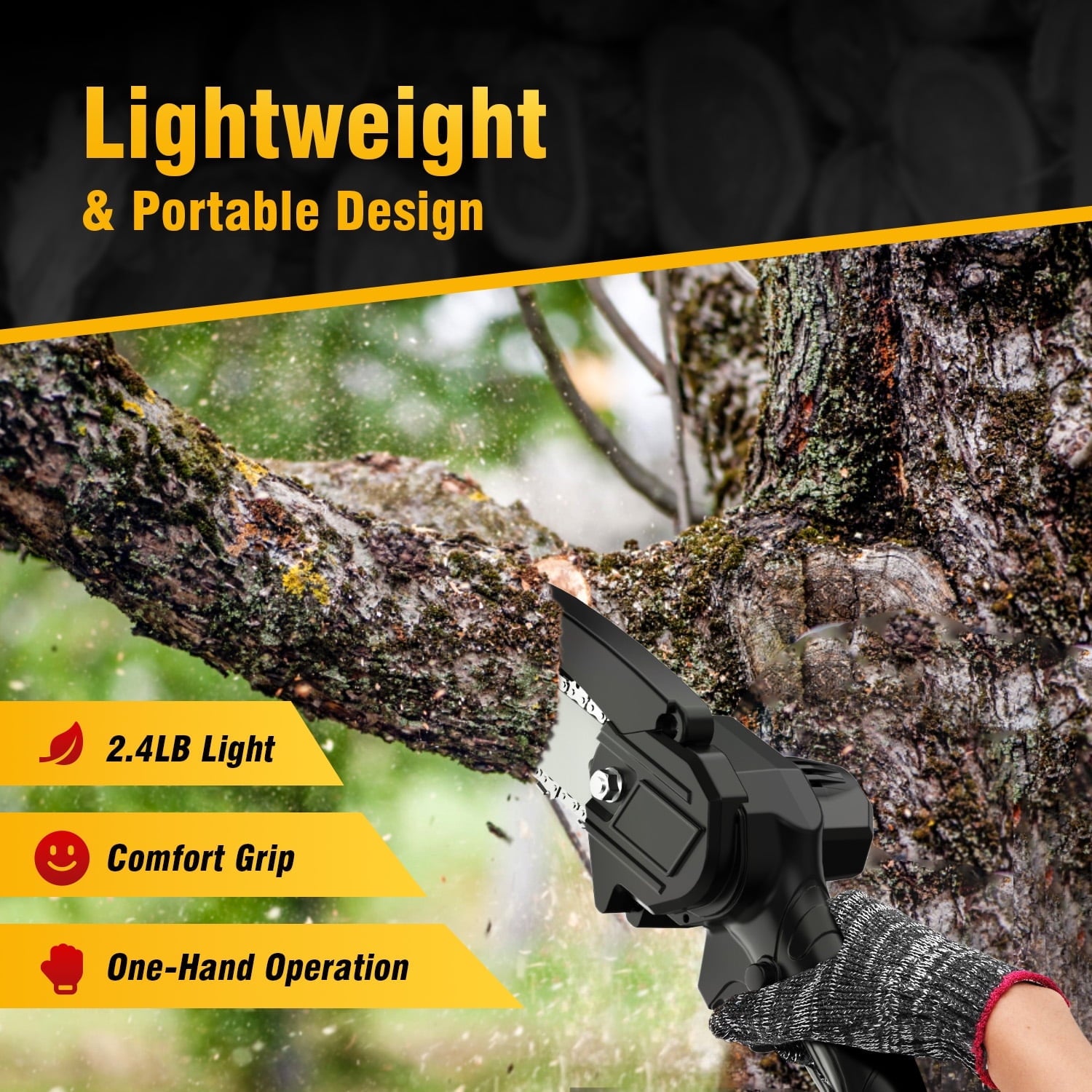 Tanbaby 6 inch Mini Chainsaw with 21V 1.5Ah Battery,Portable Electric Cordless Chainsaw Set,Battery Powered,Small Handheld Chain Saws Pruning for Gardening, Tree Trimming