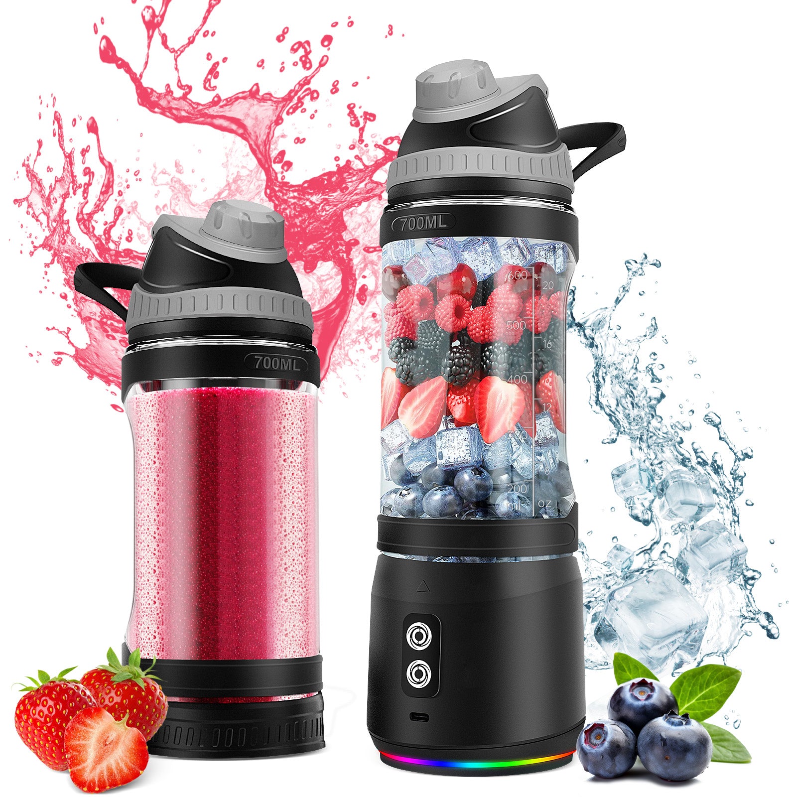 Portable Blender,Veubew Personal Blender 240 Watt for Shakes and Smoothies with 6 Metal Blades, 24 oz Mini Blender Cup with Travel Lid and USB Rechargeable for Office, Gym, Kitchen (Black)