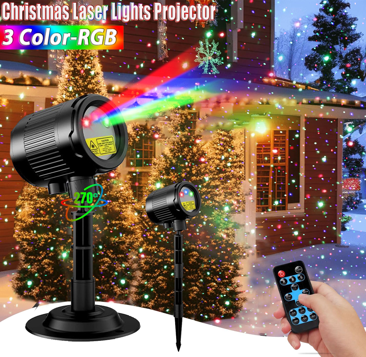 Laser Christmas Projector Lights Outdoor, Lacoco RGB 3 Color Starry Li