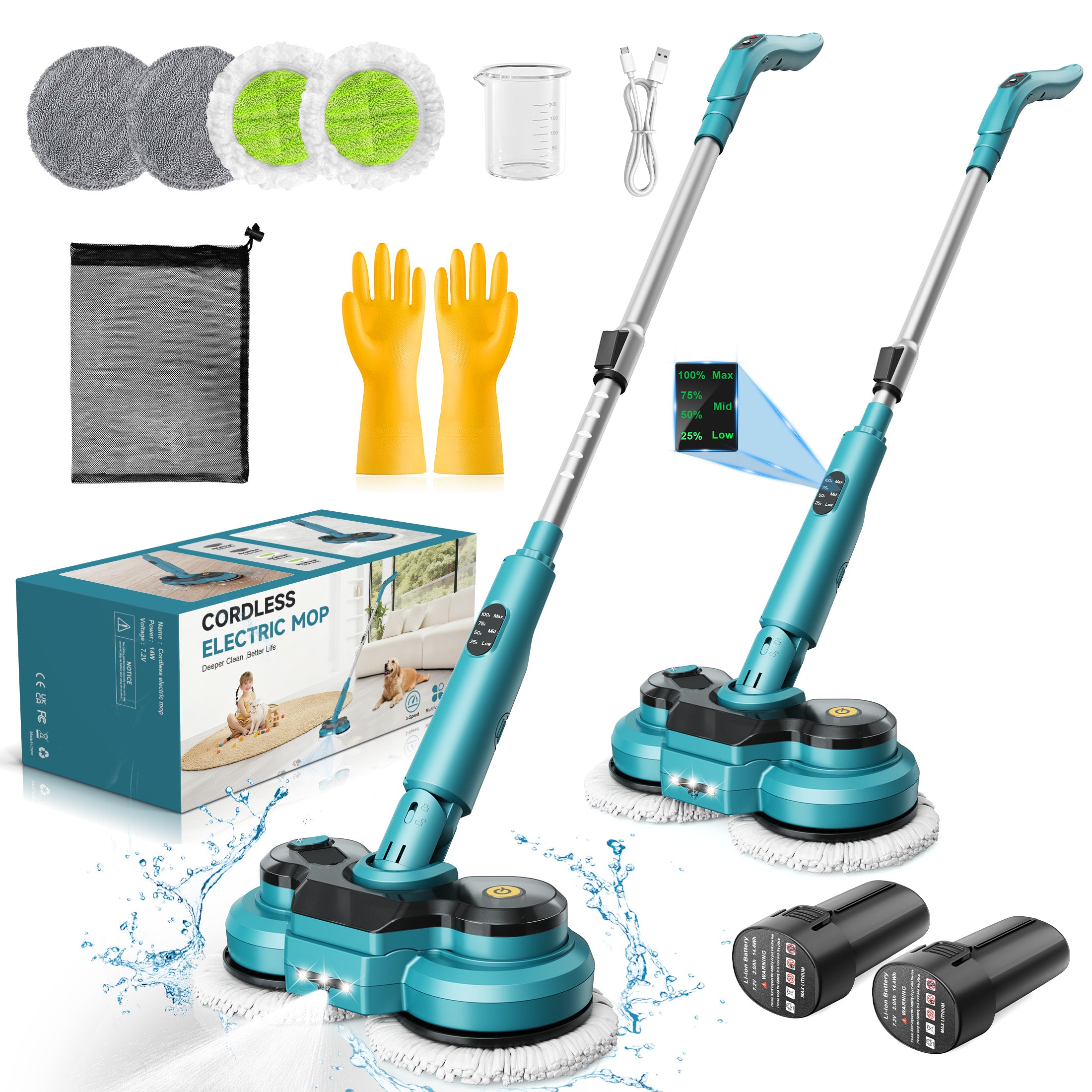 Amiluo Cordless Electric Mop, 5000 mAh Battery Spin Mop for Floor Cleaning, 400 RPM Power Scrubber with Water Spray, LED Headlights & Smart Display, Dual-Motor, Self-Propelled, Multi-Surface, M1