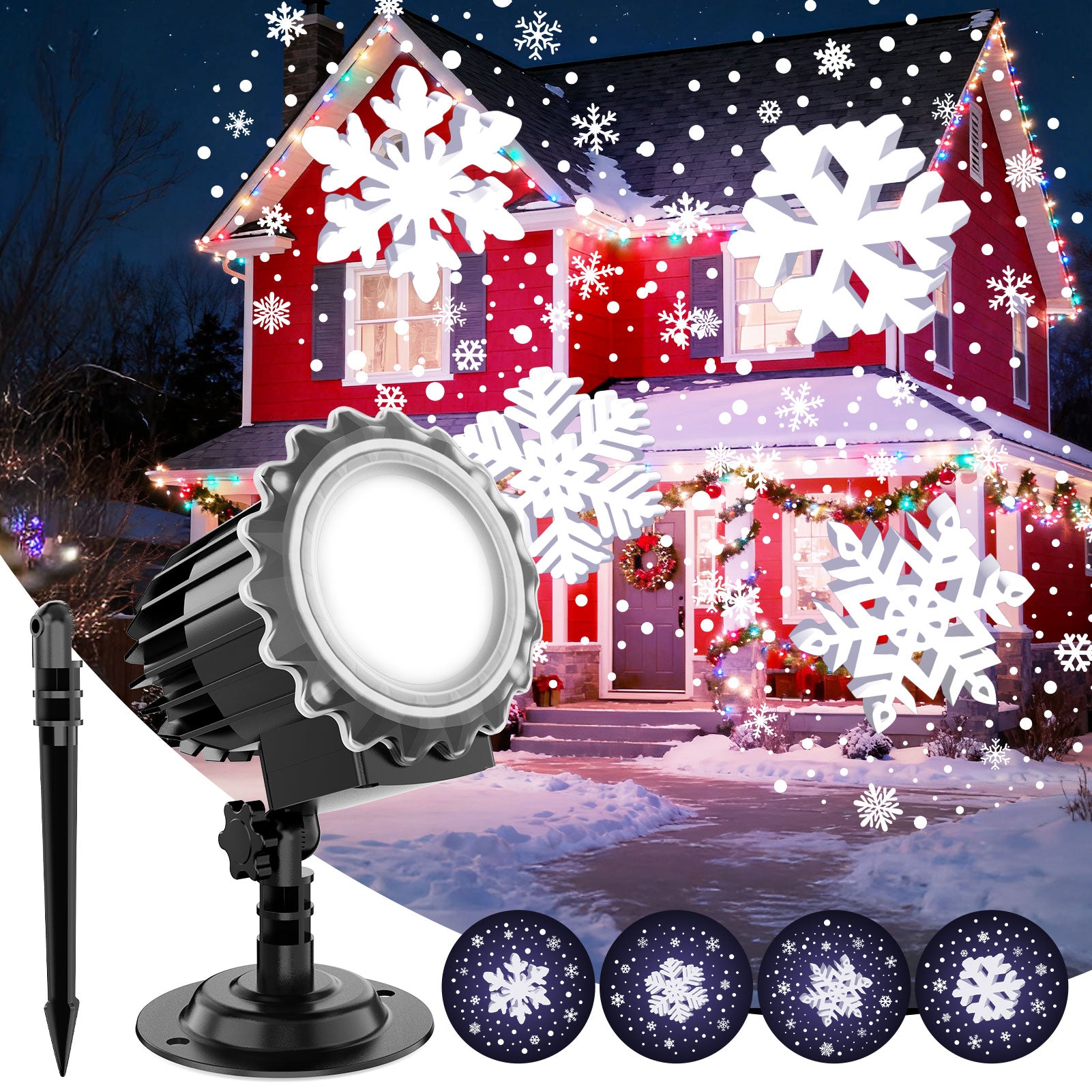 Snowflake LED Projector Lights, Rotating Snowfall Projection Light, Indoor Outdoor Snow Falling Projector Lamp, Holiday Lighting for Xmas New Year Party Decor