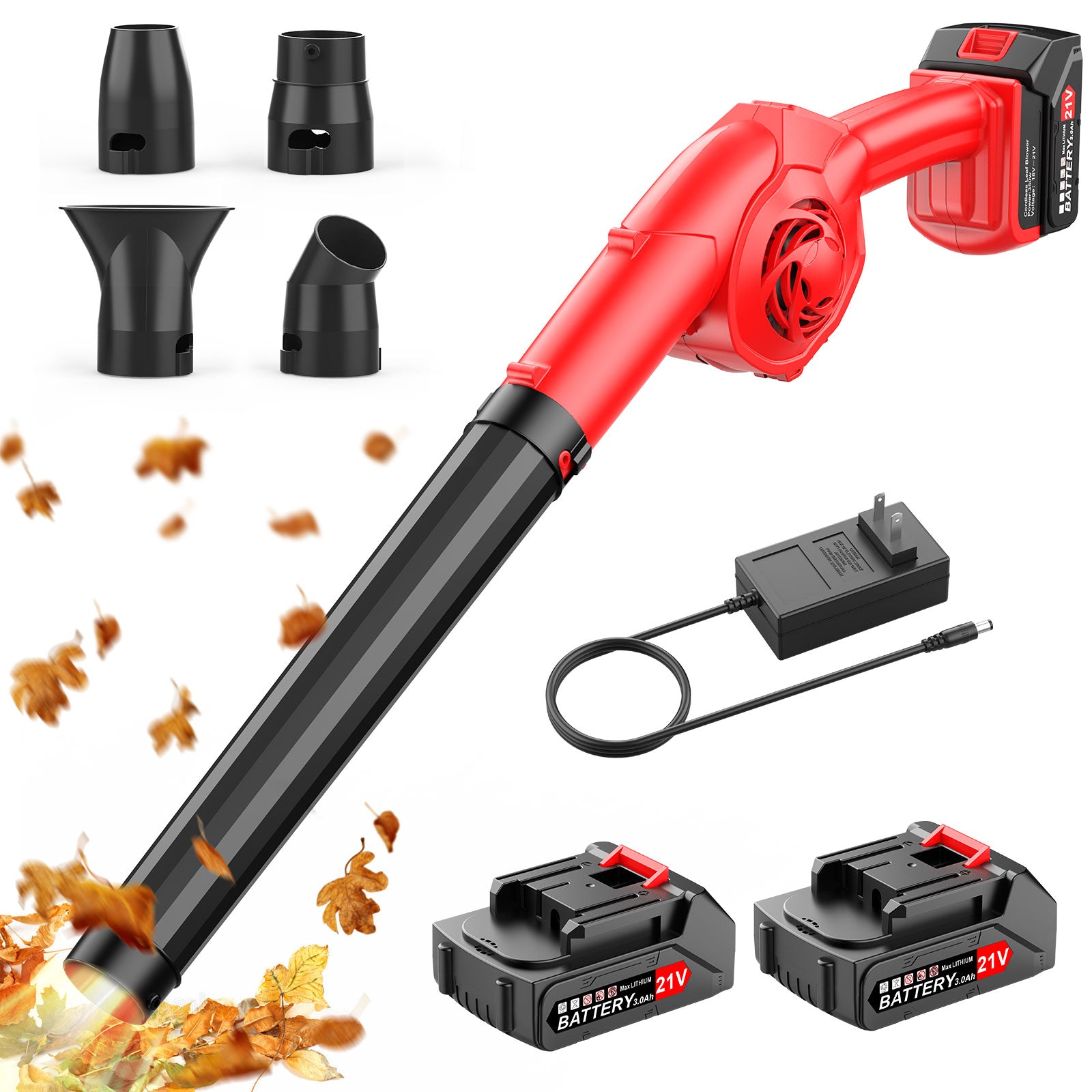 Tanbaby 21V Cordless Leaf Blower, 320CFM Electric Leaf Blowers, 3 Speed Mode, 330W 180MPH with 2x 2.5Ah Batteries, Lightweight Powered Blowers for Leaf/Snow/Dust Blowing