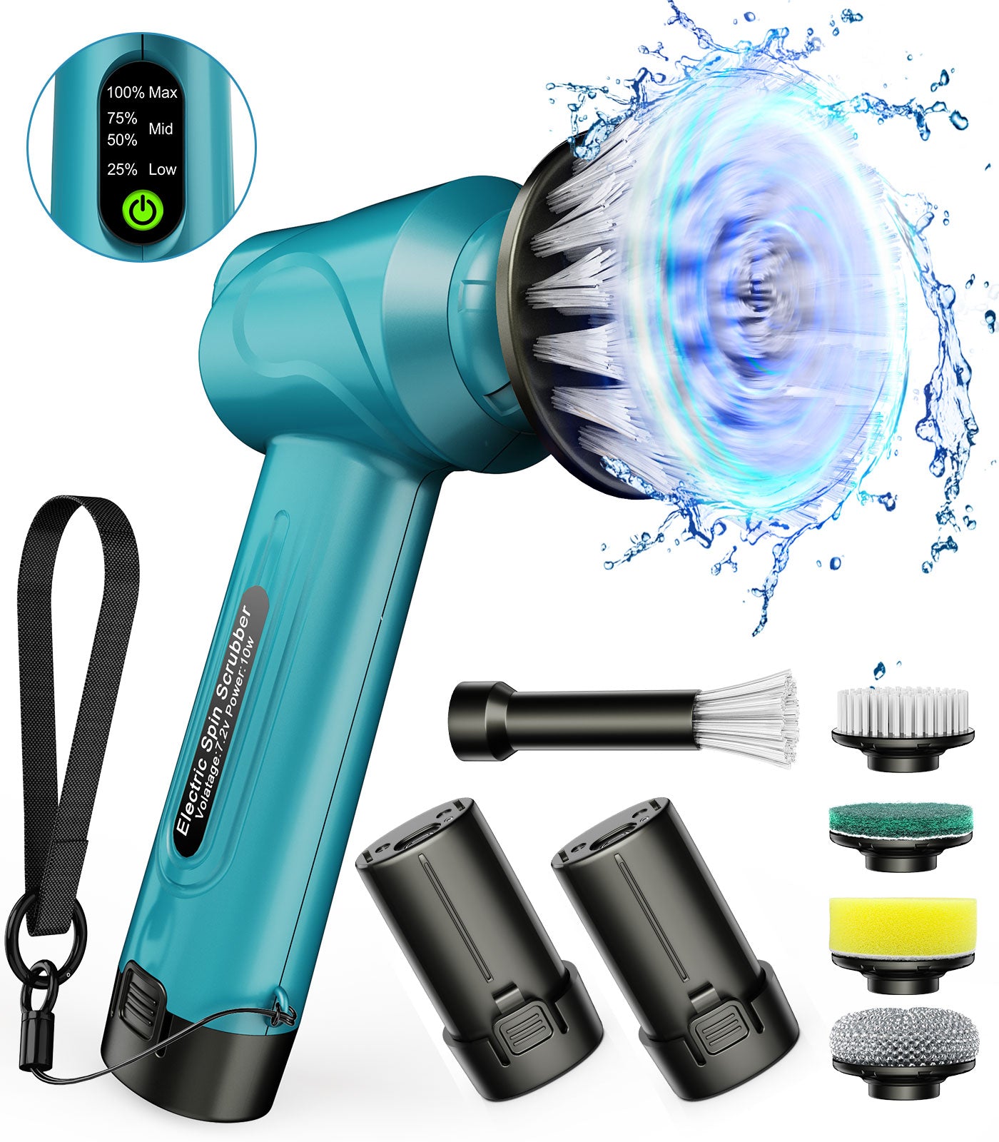 Amiluo Electric Spin Scrubber, 5000 mAh Cordless Handheld Cleaning Brush, 3 Speeds Power Scrubber with 5 Replaceable Heads & Display for Bathroom/Shower/Sink/Tub